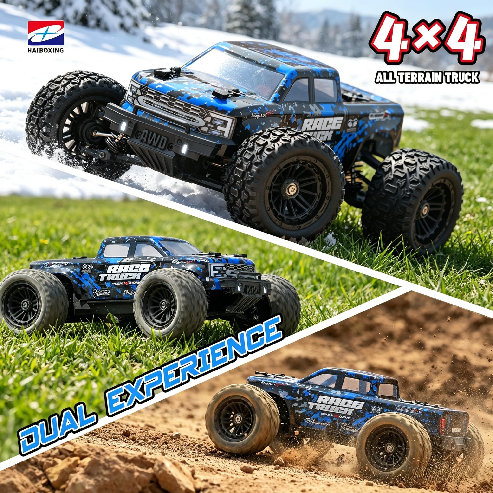HAIBOXING Voiture télécommandée 18859E, 2,4 GHz 36 km/h Tout-Terrain 4WD RC Auto, RTR 1:18 Monstertruck Tout-Terrain avec 2 Batteries Camion Jouet pour Enfants et Adultes
