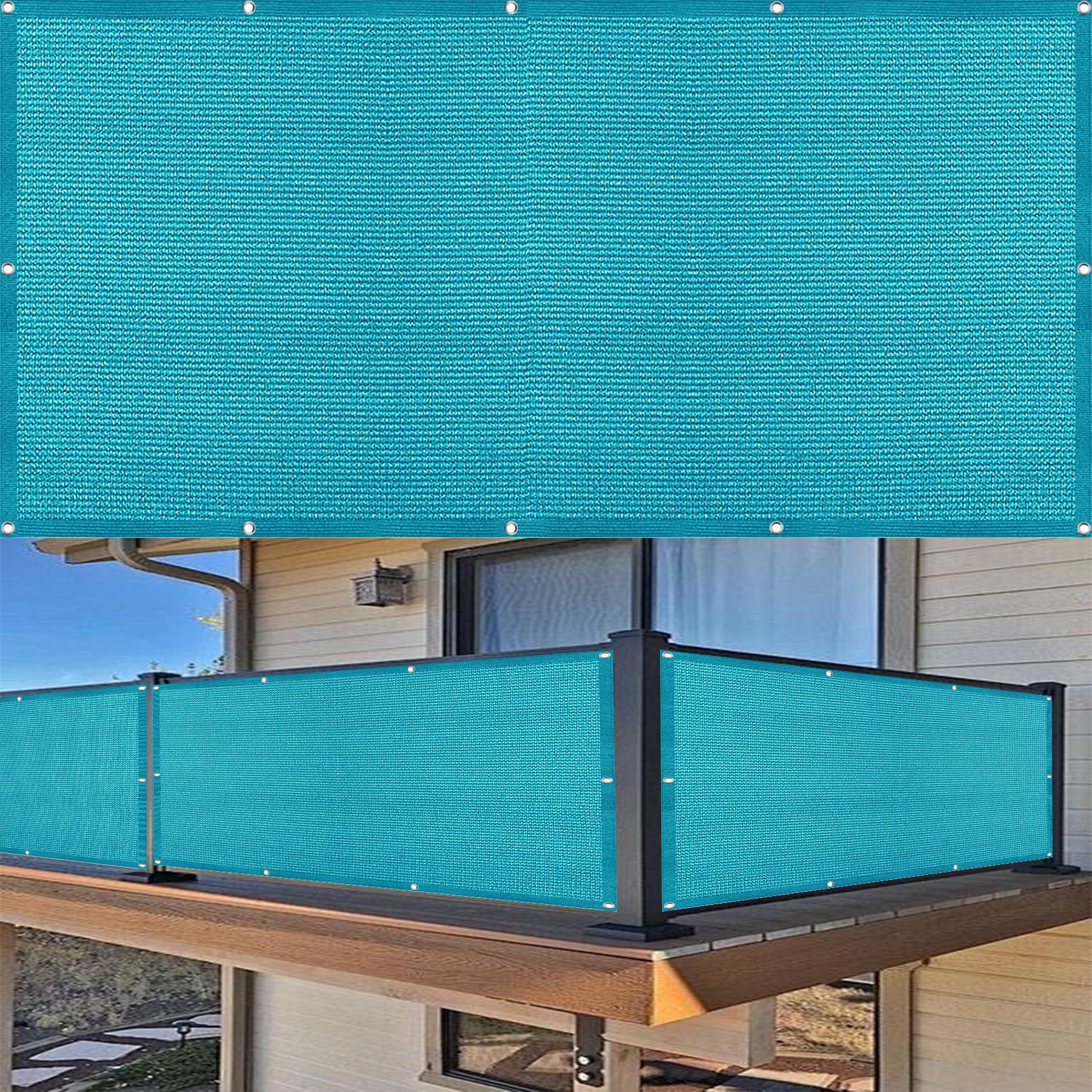 Osłona Ogrodowa 95 x 340 cm Oddychająca Przeciwwiatrowa I Przeciwkurzowa Osłony Balkonowe Na Poręcze Z Opaskami Kablowymi I Liną Na Taras, Podwórko, Balkon, Niebieski