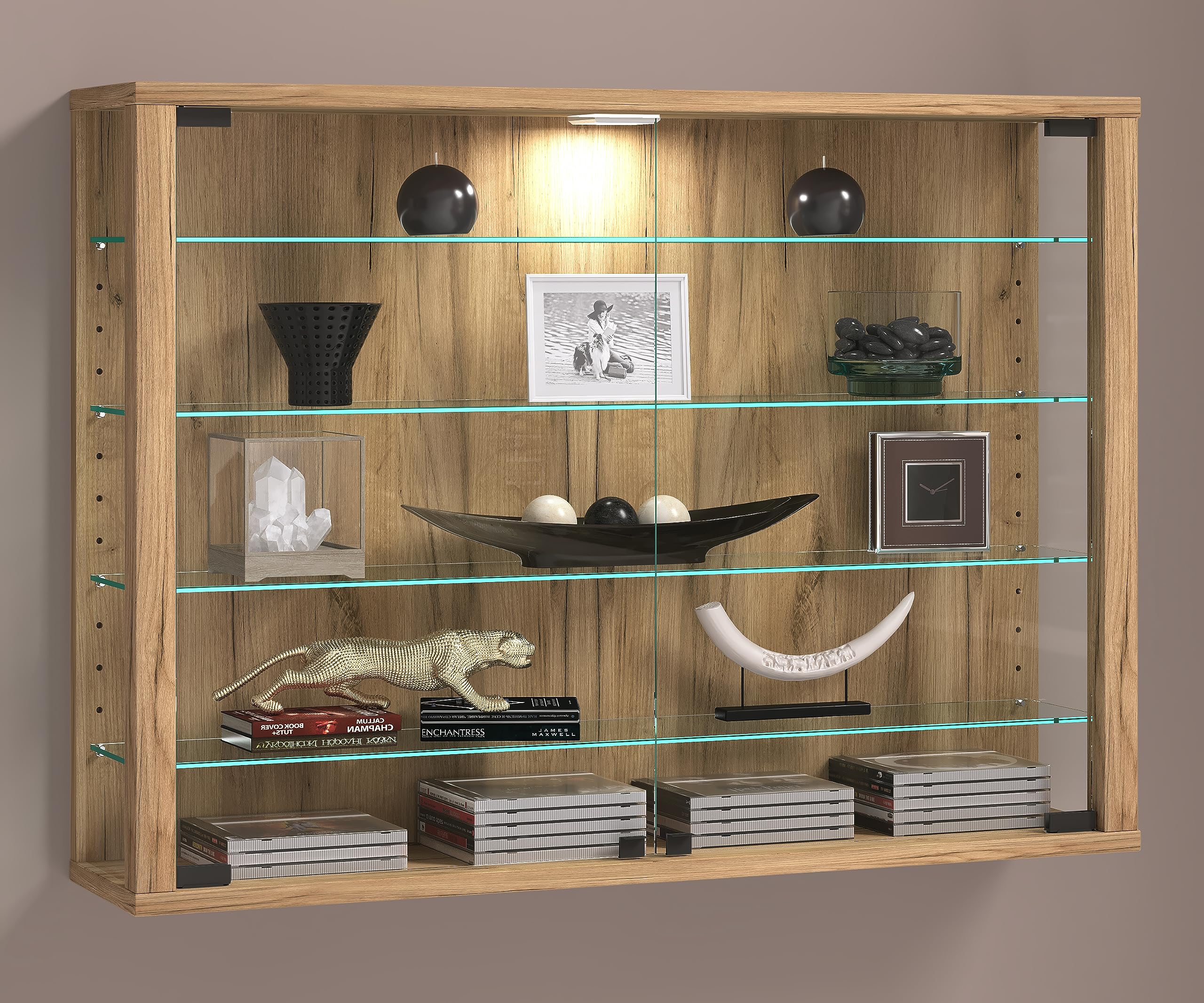 VCM Glasvitrine hängend, Vitrine Glas mit ESG-Sicherheitsglas, Maße: H. 60 x B. 83 x T. 18 cm, Hängevitrine Glas, Modern und platzsparend, Glas Vitrinenschrank - Vitrosa L