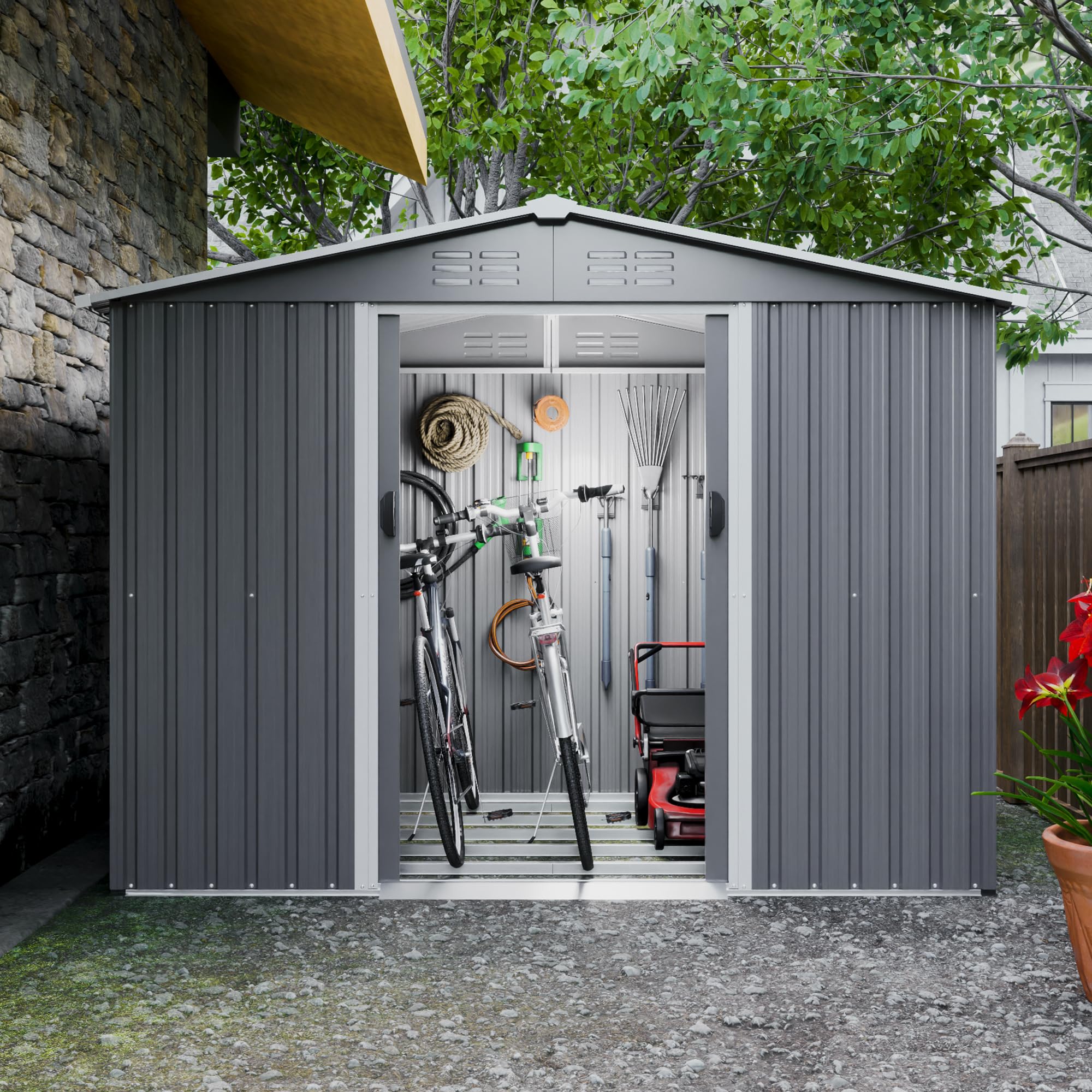 Buy Evedy Metal Garden Sheds, 6x8 FT Outdoor Storage Sheds, Steel
