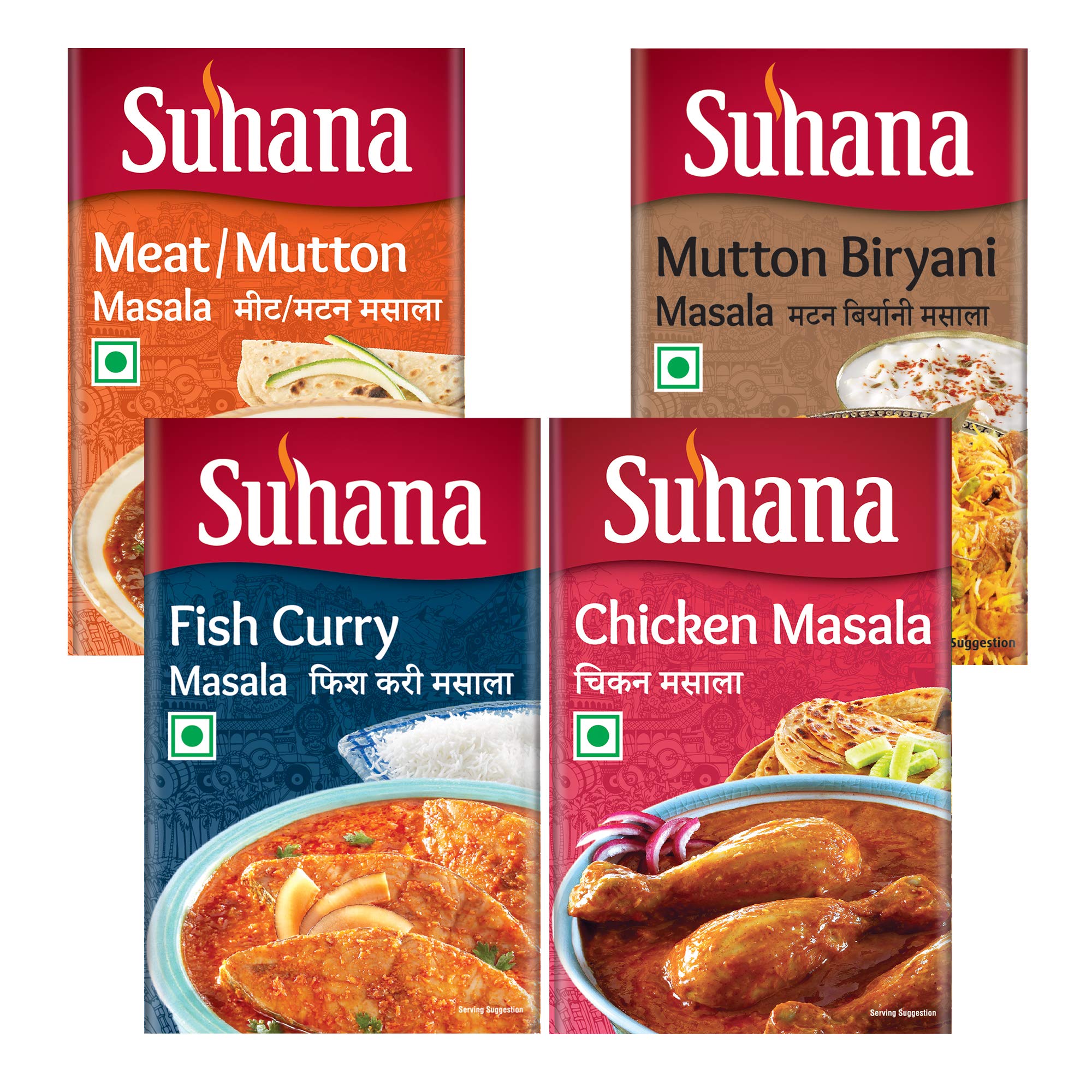 Suhana Fish Curry Masala, Mutton (Meat) Masala, Mutton Biryani Masala, Chicken Masala - Combo of 4 (B08H28YNKX) Amazon Price History, Amazon Price Tracker