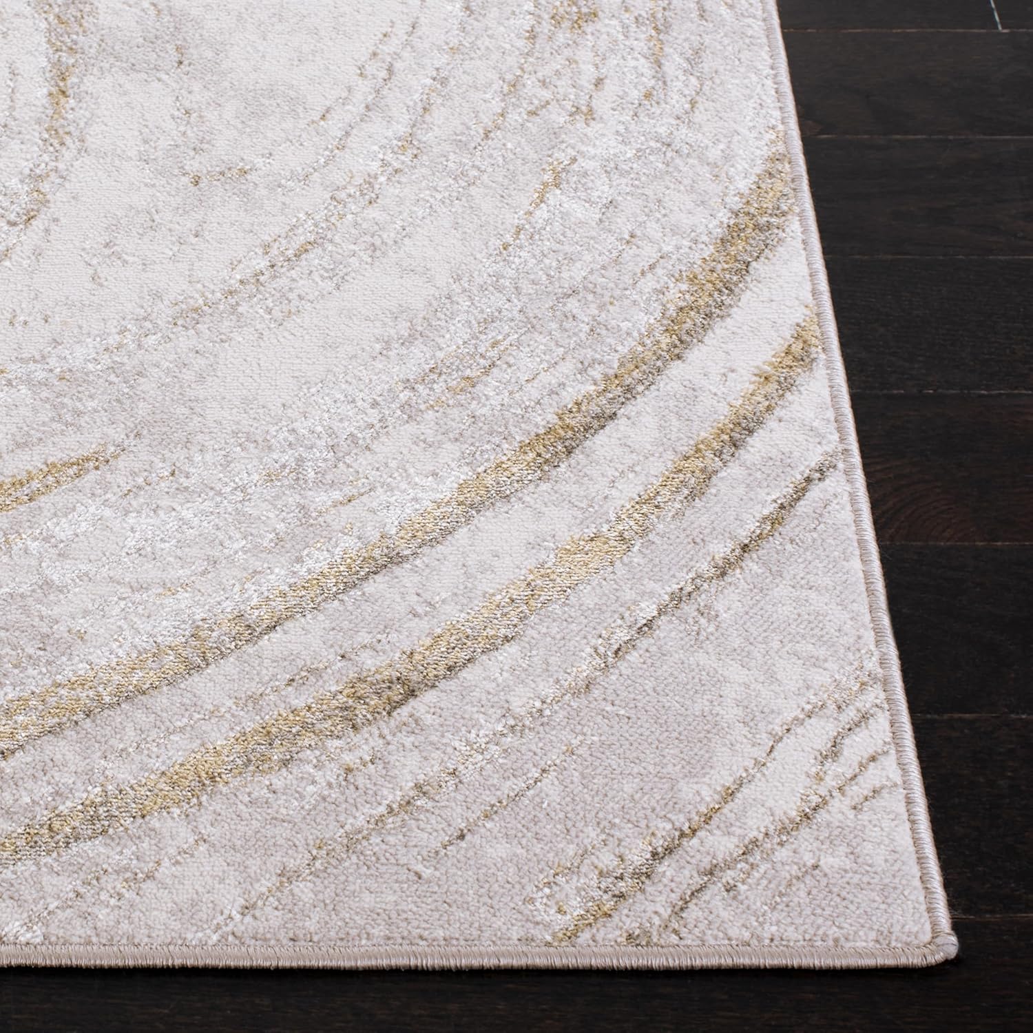 Grey and Gold Abstract Synthetic Area Rug, 5'5" x 7'7"