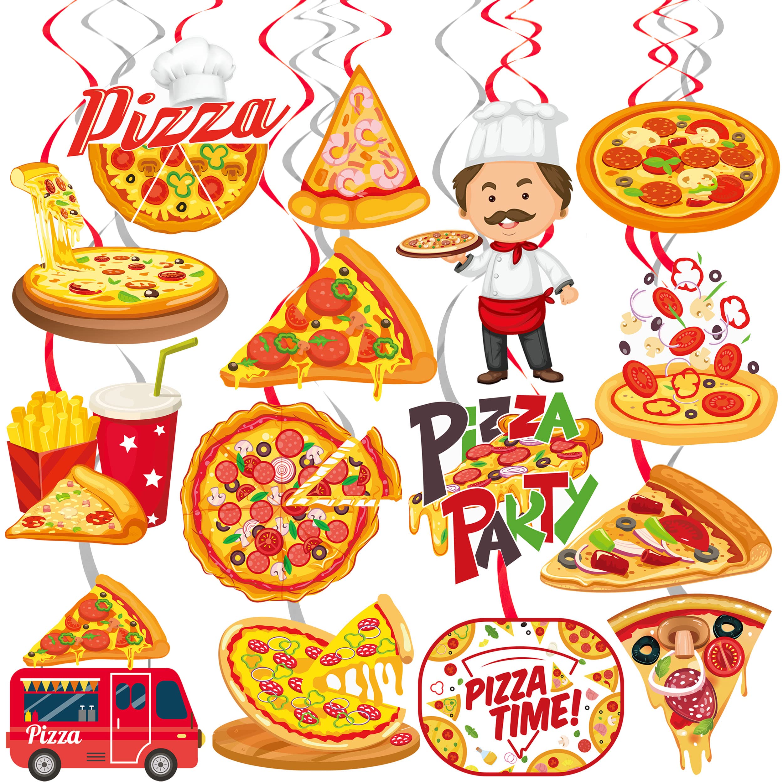 Pizza Party Hanging Swirls 20Pcs Pizza Birthday Party Hanging Decorations Fast Food Themed Swirls Ceiling for I Love Pizza Baby Shower Party Supplies