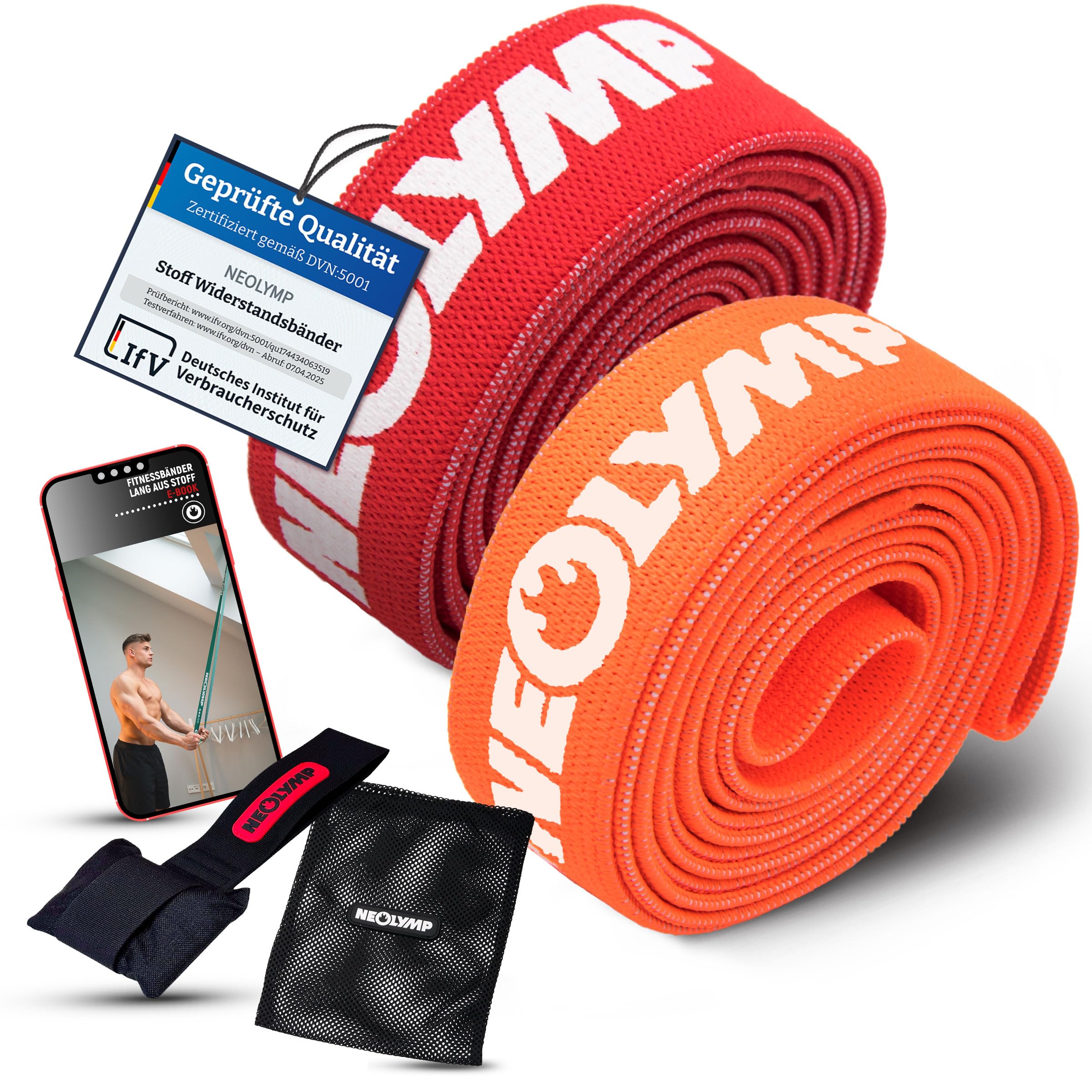 NEOLYMP Fitnessbänder Set Stoff - waschbare Resistance Bands, Widerstandsbänder, Krafttrainingssets, Gymnastikband inkl. E-Book mit Trainingsband-Übungen