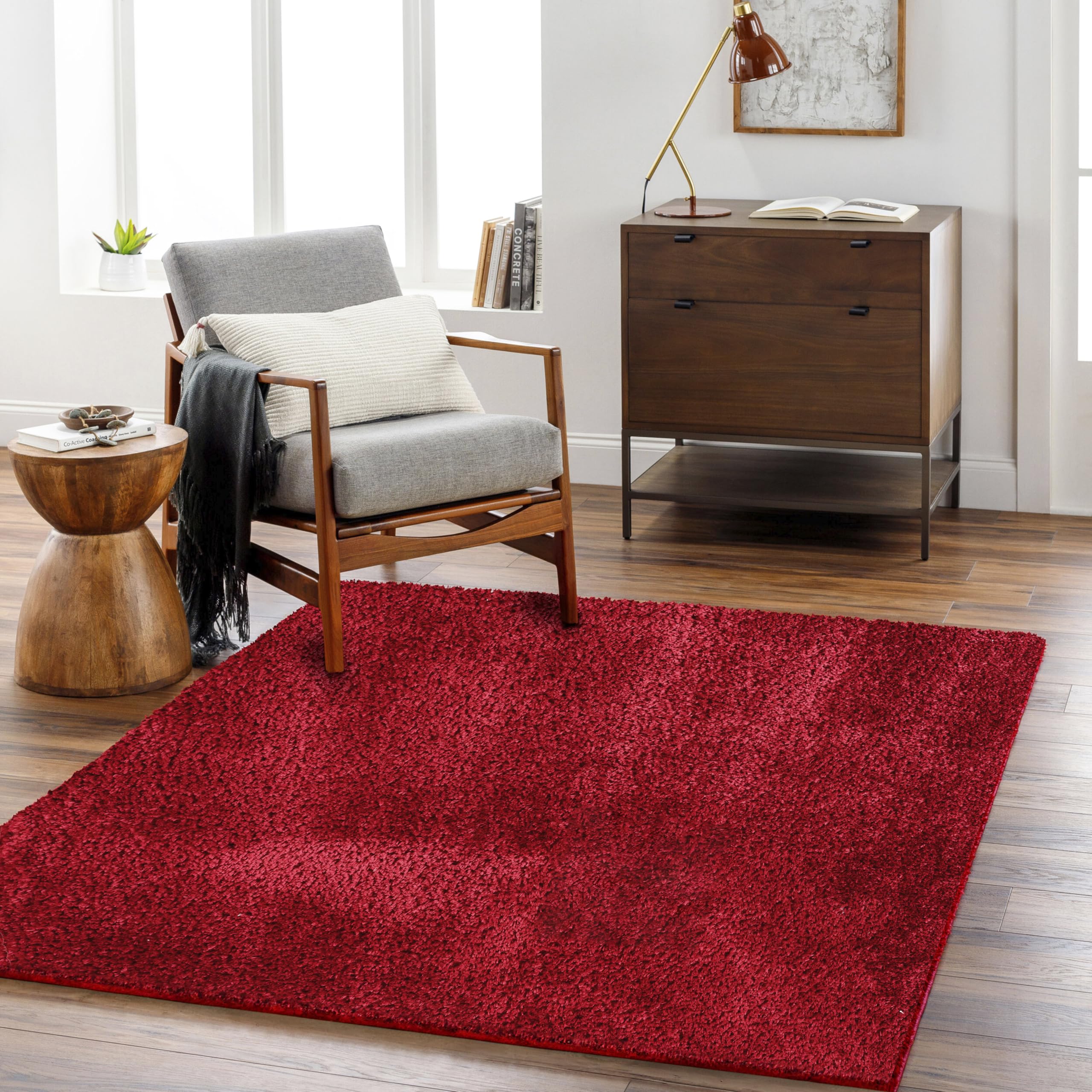 Rackhams Red Cloudy Shag-Solid Color Plush Soft Pile Rug - 160 X 213 Cm