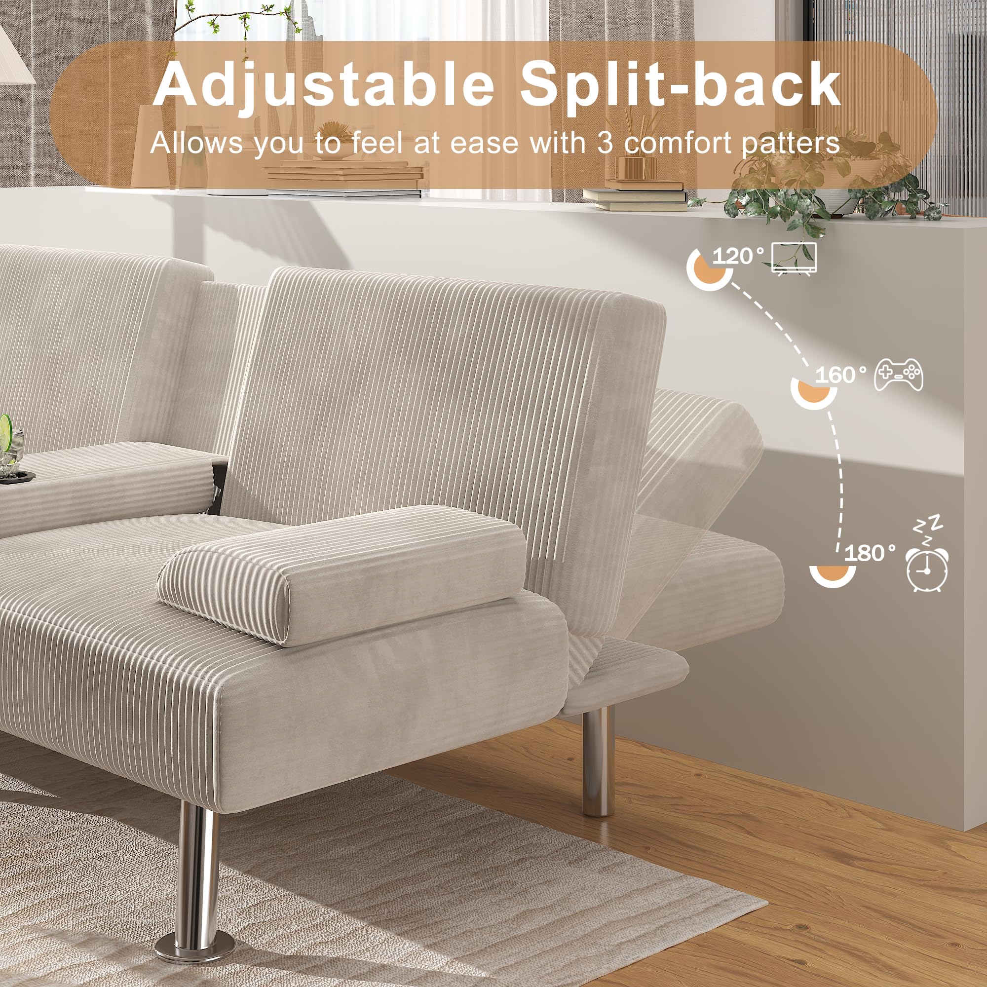 Snapklik.com : Shahoo Modern Upholstered Convertible Folding Futon Sofa Bed