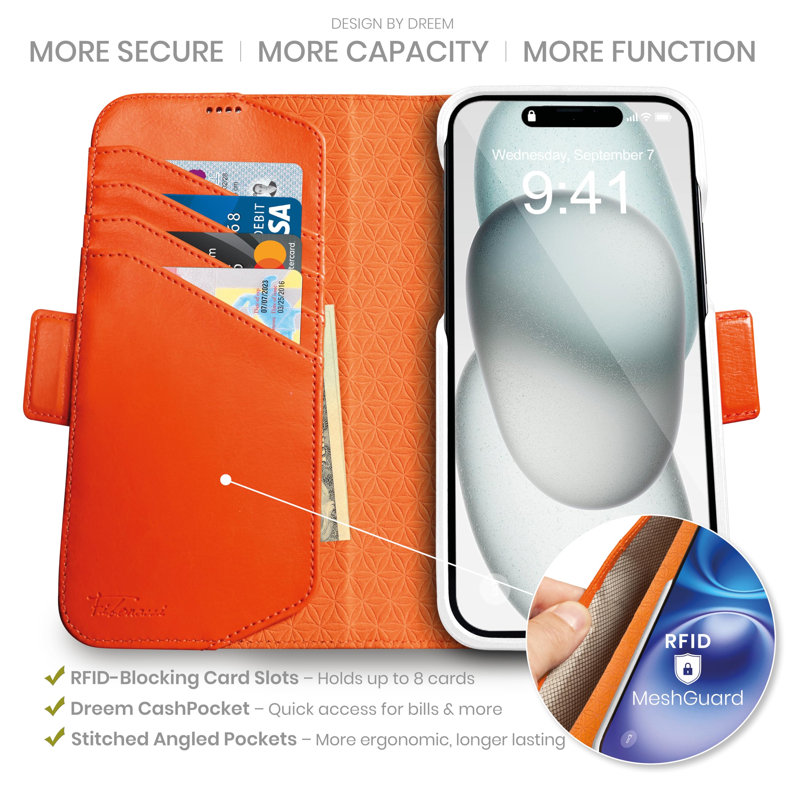 Amazon.co.jp: Dreem iphone 15 plus ケースウォレット、画期的な