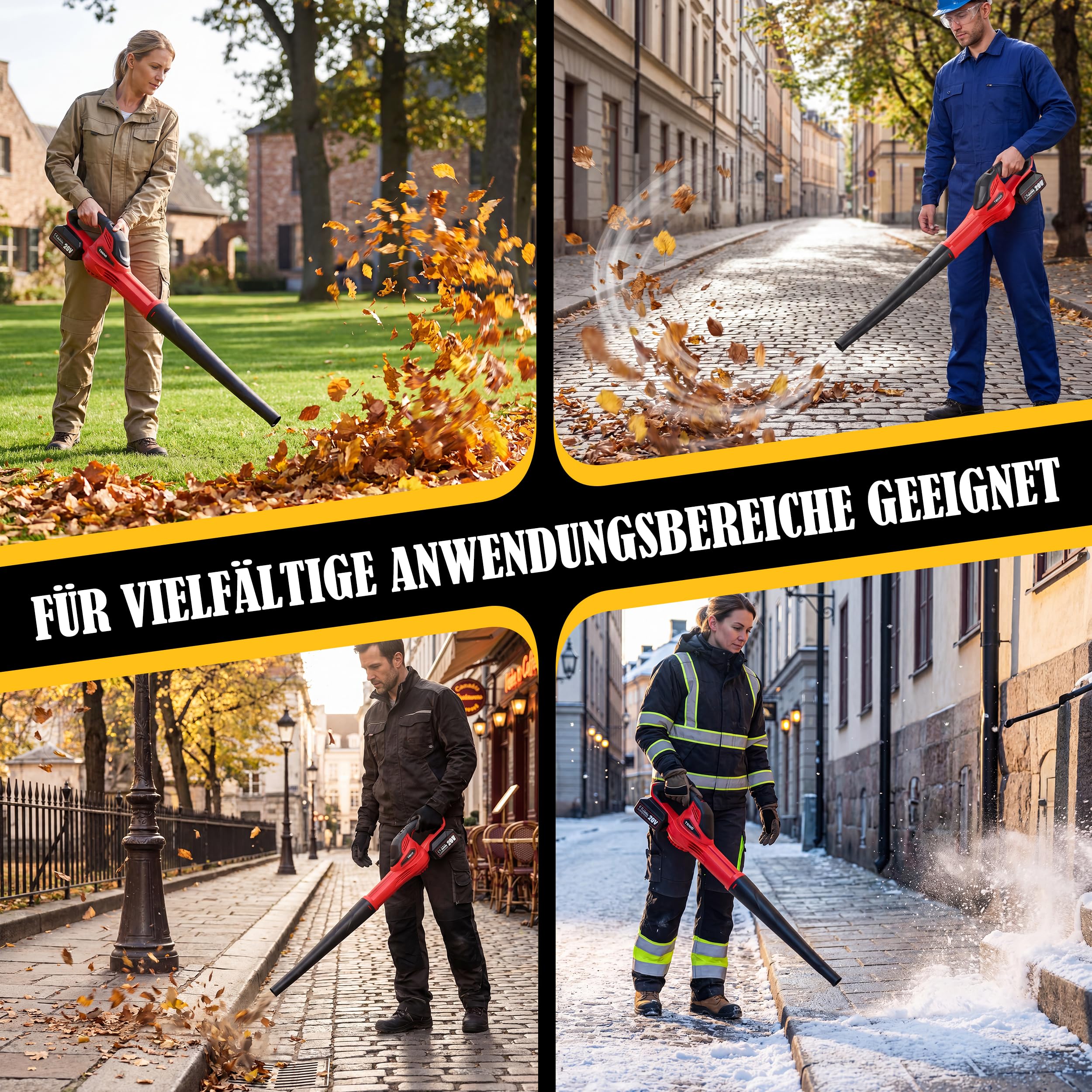 TEENO Akku-Laubbläser 20V 3.0Ah, Professional Laubbläser bis zu 288 km/h Blasgeschwindigkeit, Akku-Gebläse mit Akku und Ladegerät, Leaf Blower zum Schmutz & Blätter, abnehmbares Rohr