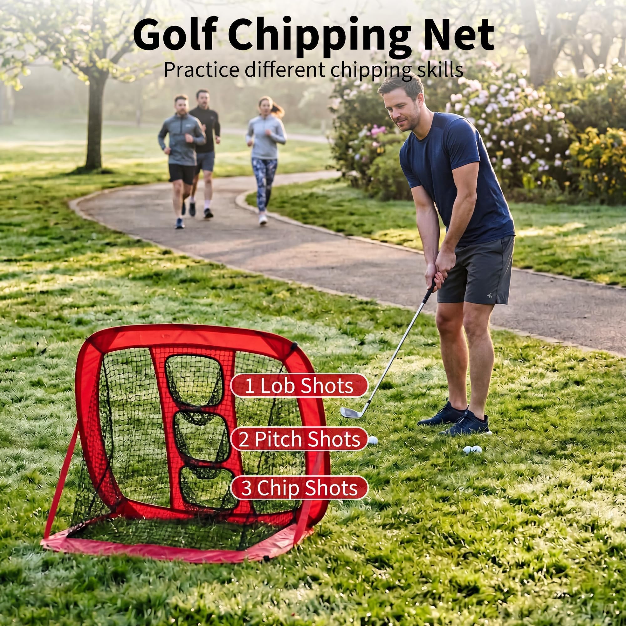 GarveeHome Golf-Übungsnetz 304 * 213 * 91cm, Golfnetz Mit Chipping Trainings Set, Doppelte Golfrasen-Matte, Eisengestell Und Polyesternetz, Golf-Zielnetz Für Indoor & Outdoor Training Im Garten