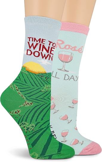 K BELL Womens Fun Happy Hour Crew Socks 1-Pair