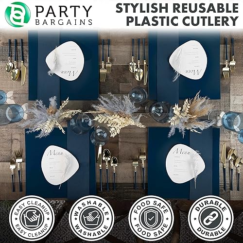 Miniatura 5 de Party Bargains Tenedores de plástico para ensalada, paquete de 40 unidades, color oro marino, desechables, cubiertos infinitos de diseño moderno,