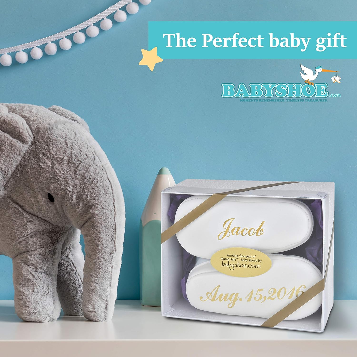 BabyShoe Personalized Baby Boy Christening Shoes – Baptism Leather Lace Up with Hand Embossed Name & Date – Special Occasion Newborn Church Shoes with Blue Ribbon