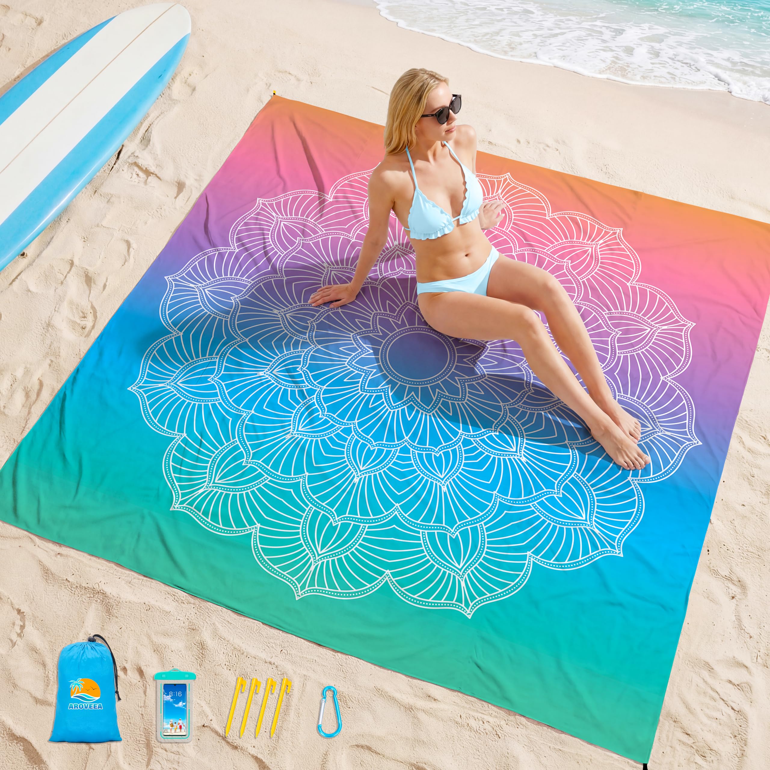 Photo 1 of Aroveea Beach Blanket Waterproof Sandproof 78''X81'' Oversized Mat