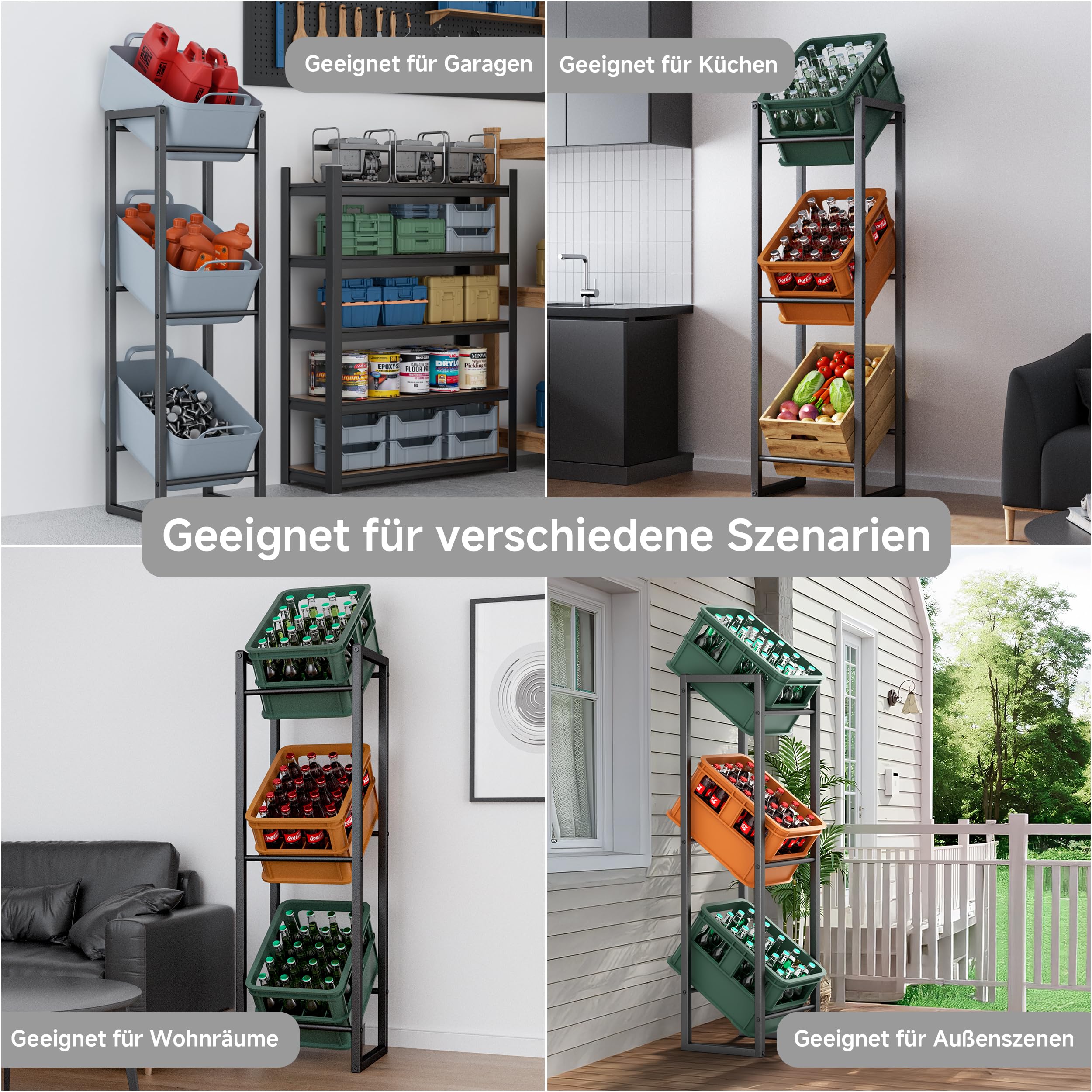 Schmales Getränkekistenregal 3 Kisten, 39x30x140 cm Stabiles Getränkeregal trag. 350KG, Platzsparendes Metall Wasserkistenregal Bierkistenregal mit Verstellbaren Füßen, Kistenregal für Küche, Bar