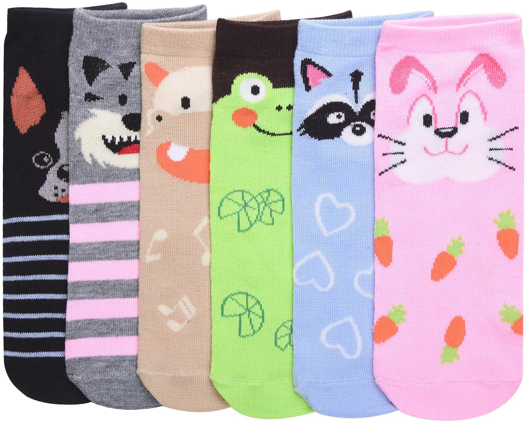 ToBeInStyle Pack of 6 Printed &amp; Solid Low Cut Ankle Socks - Kid’s &amp; Adults