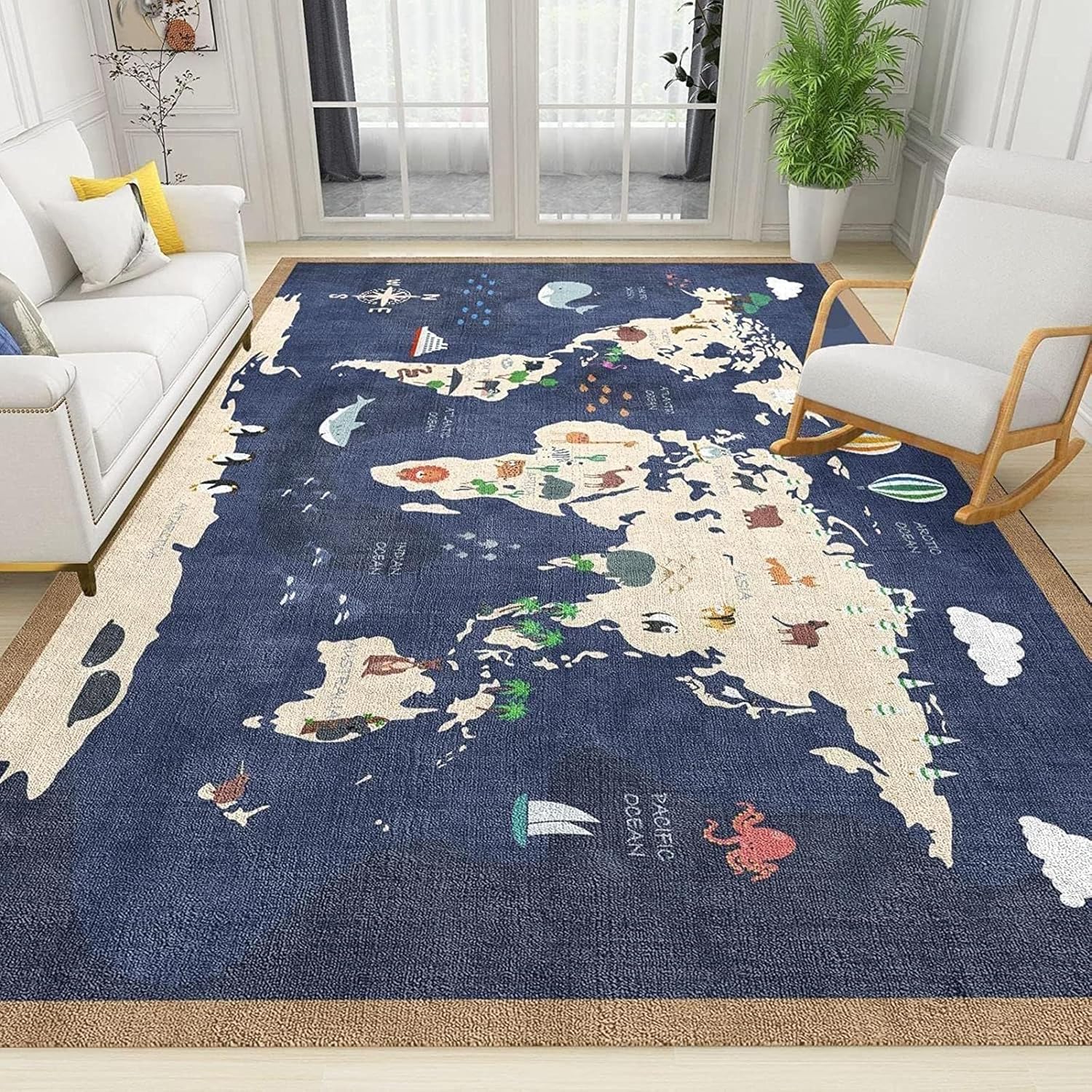 Continents Oceans World Map Area Rugs, Education World Map