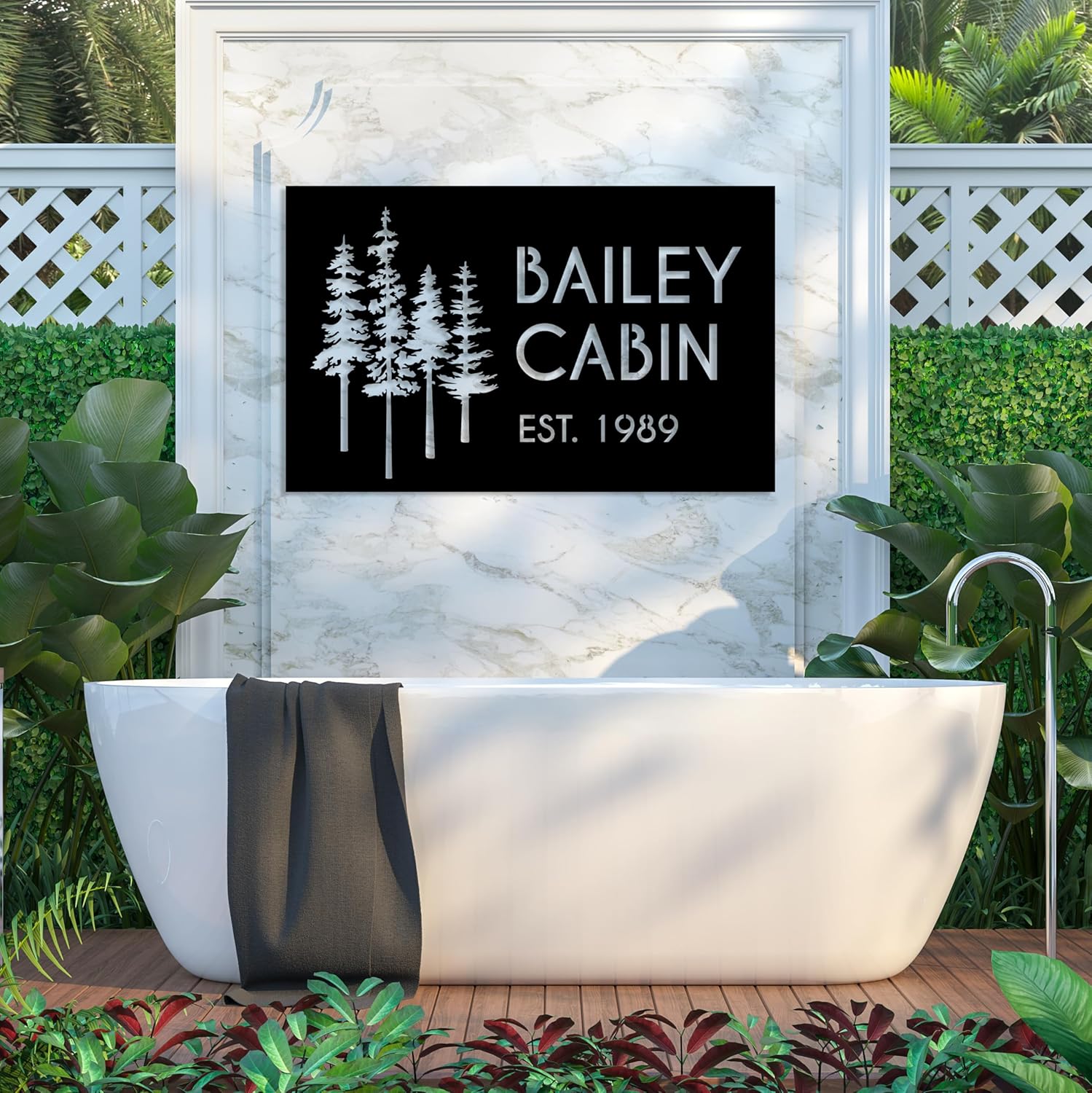 Personalized Metal Cabin Wall Art, Custom Pine Tree Metal Sign, Last Name Sign for Outdoor, Farmhouse Decor, Forest Design Family Name Sign, Mountain House Sign, Over Fireplace Art, Housewarming Gift