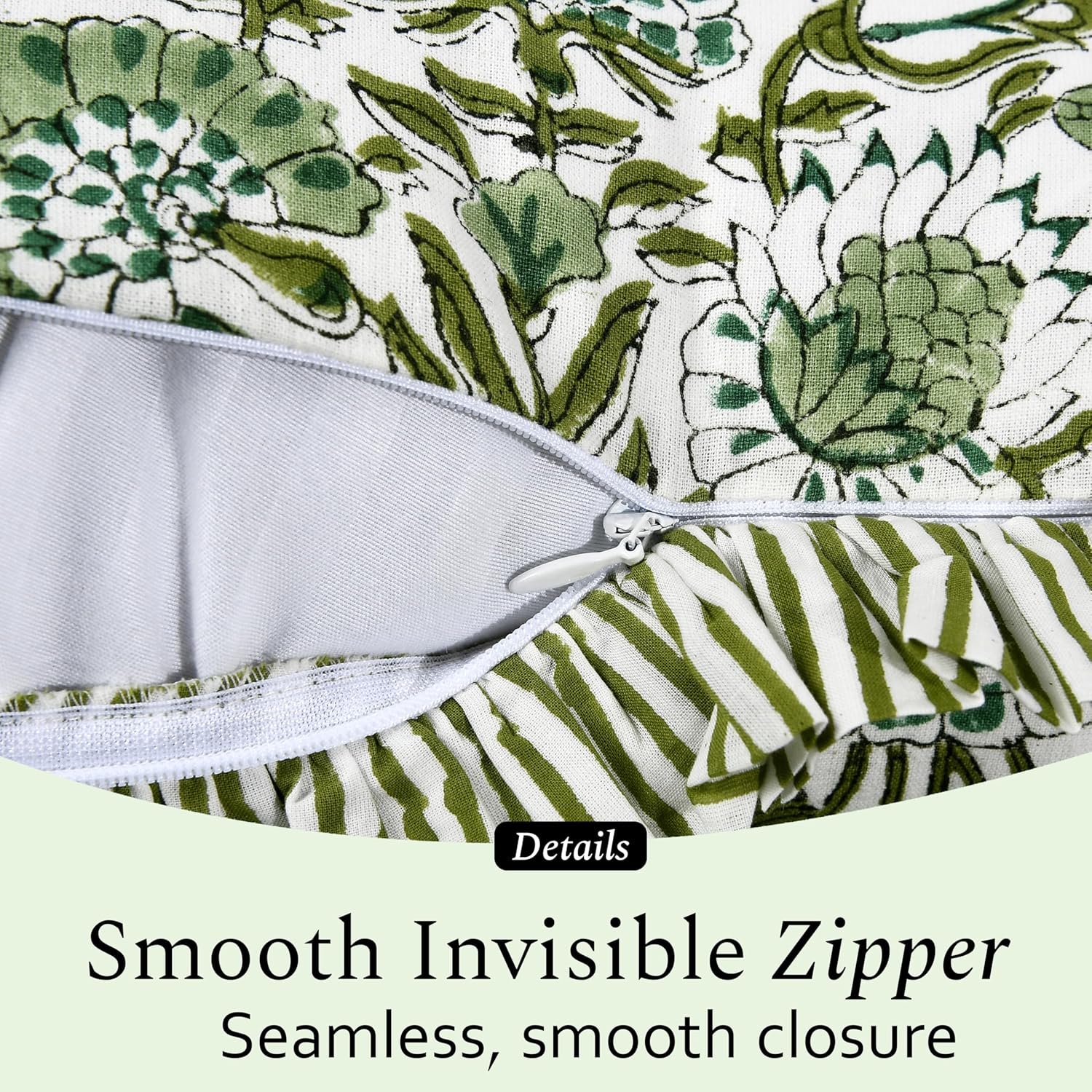 CPC Agate Green Ruffle Throw Pillow Covers for Couch, 20x20 Inch Cotton Stripe Ruffle Couch Pillows for Living Room, Hidden 16 Inch Zipper Boho Pillow Case or Cute Outdoor Pillows - Image 7