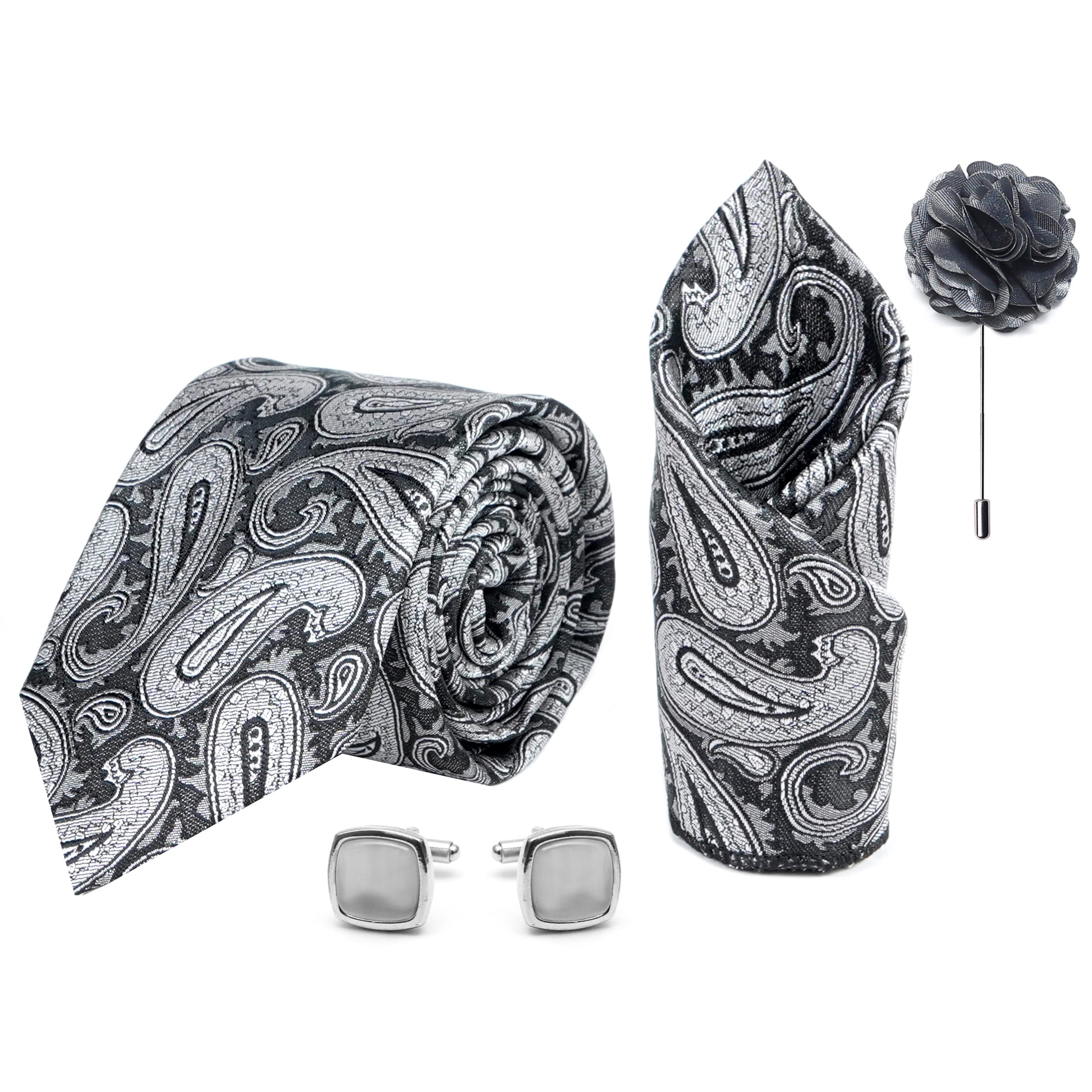 axlon Mens Plaid Micro Self Silk Necktie Gift Set With Pocket Square Cufflinks & Brooch Pin Tie for Men Formal Tie Set with Box (Pack of 4) (Black, 2022AX_1)-picture-37