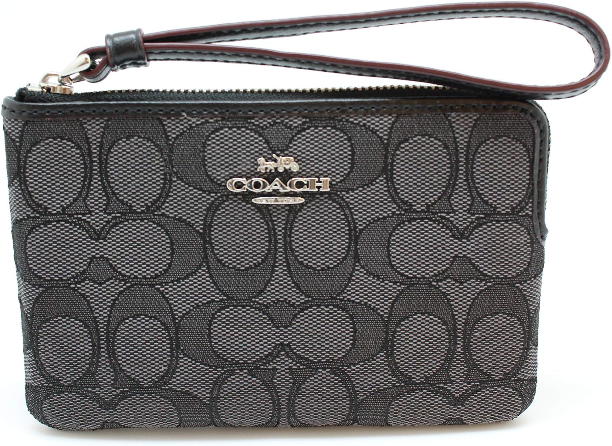 Coach Outline Signature Corner Zip Wristlet F58033 Black Smoke/Black