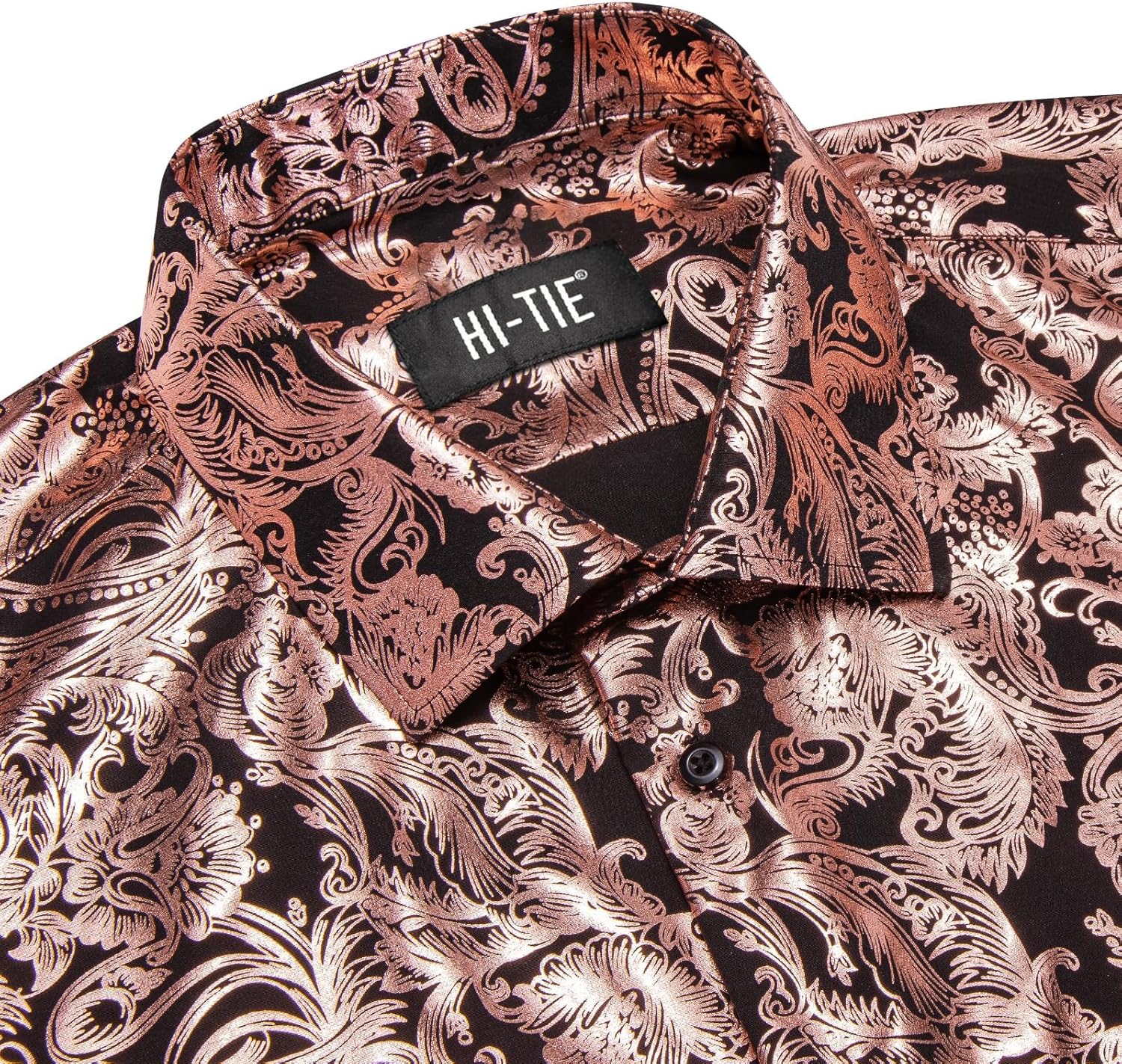 Hi-Tie Mens Hipstar Luxrury Paisley Floral 3D Printed Dress Shirts Shiny Long Sleeve Button Down Party Disco Nightclub Shirt