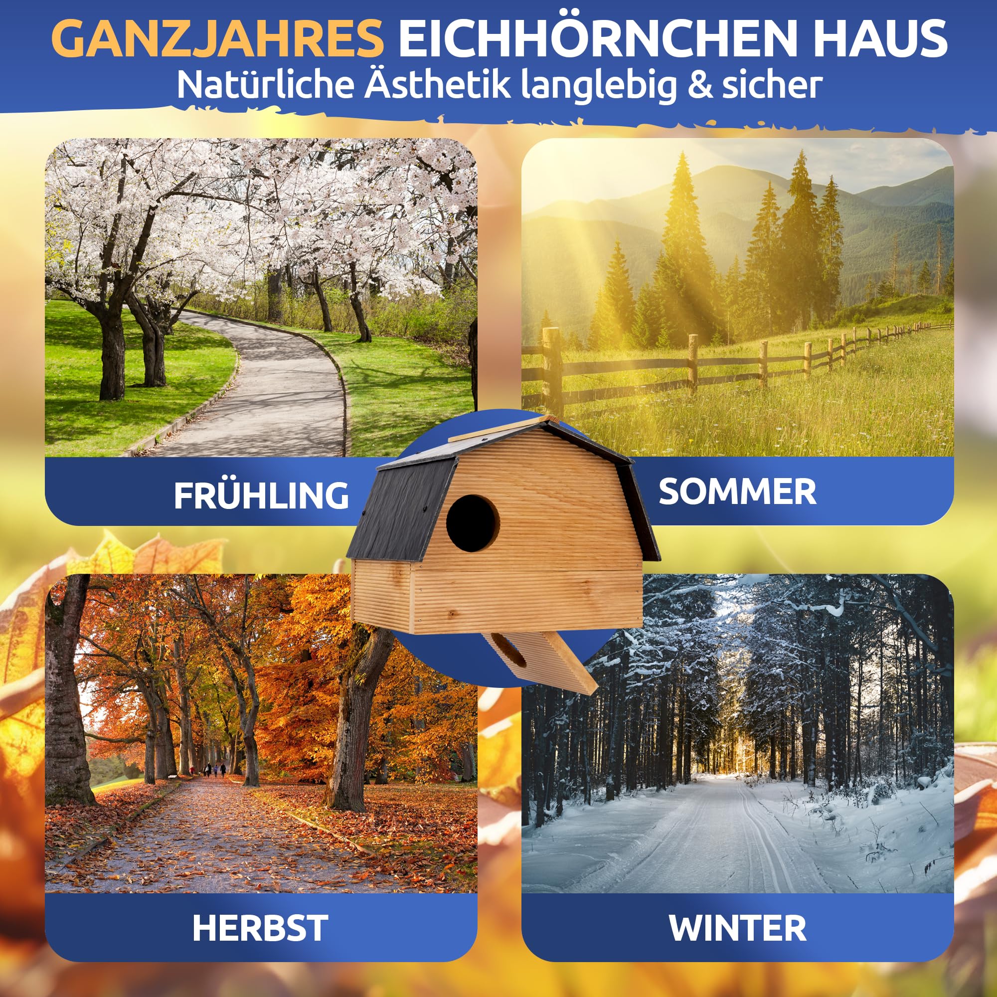 STAHLMANN® XXL Eichhörnchen Futterhaus [inkl. 500 g Eichhörnchenfutter] - Futterstelle zum Aufhängen [AUS WETTERFESTEM KIEFERNHOLZ] - Futterbox für Eichhörnchen und ihre Jungtiere