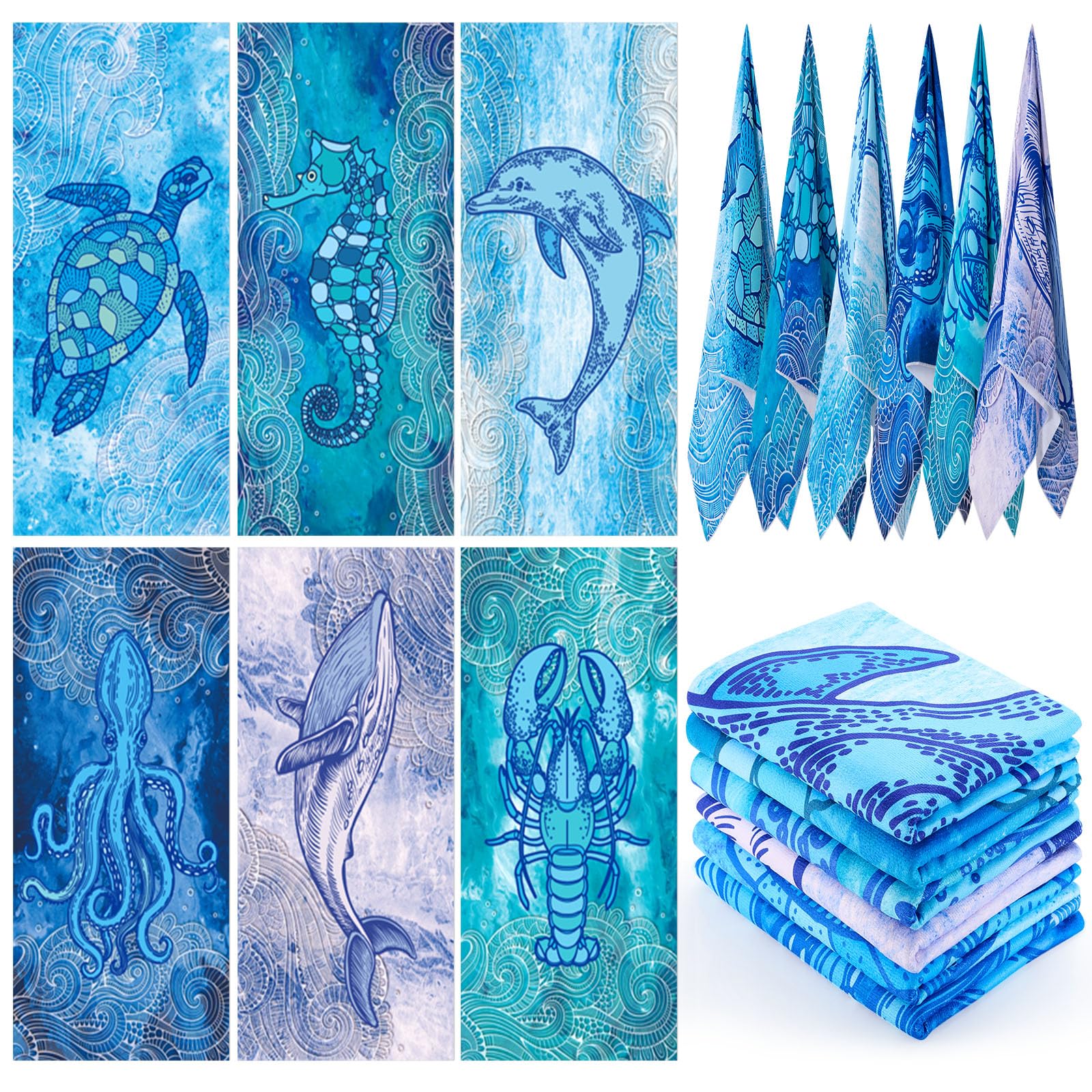 Peryiter 6 Pcs Oversized Microfiber Beach Towels 59 x 28 Inch Large Quick Dry Pool Towels Absorbent Camping Travel Blanket Set for Women Men Bath