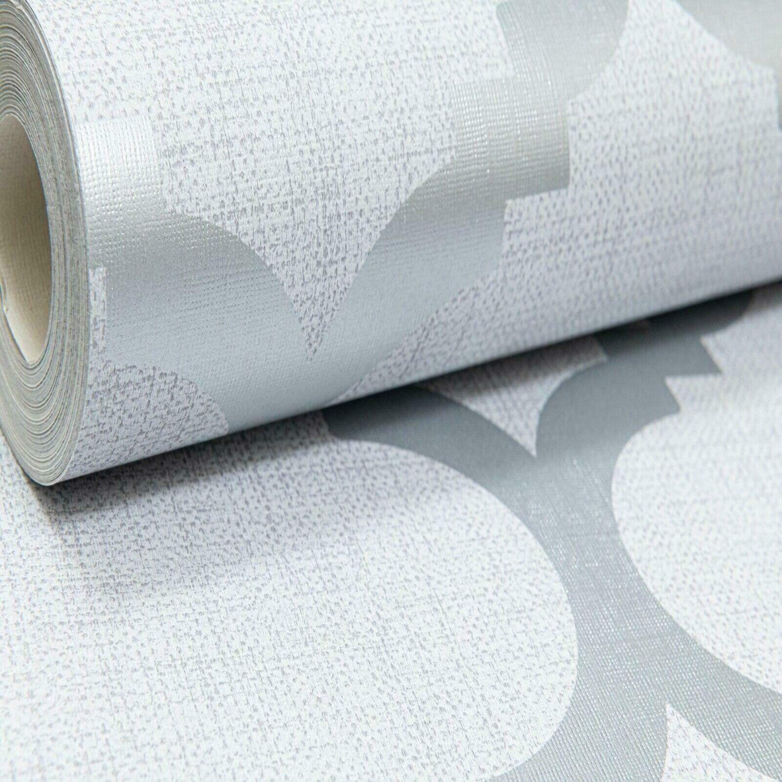 Light Grey Wallpaper Trellis Geometric Metallic Silver Feature Wall