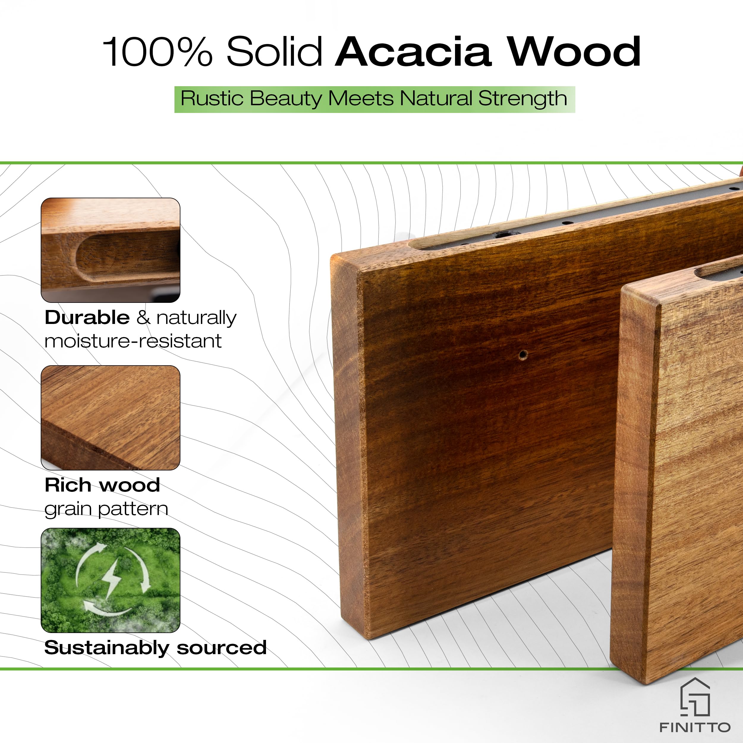 'Filo' | Estanteria Flotante de Madera de Acacia Maciza (Set de 2) | Balda de Pared Premium para Salón o Dormitorio | Estantes Decorativos con Montaje Oculto