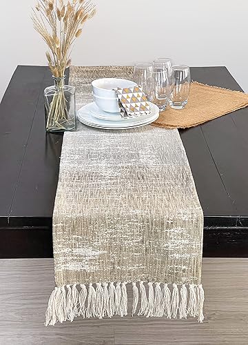 Miniatura 4 de CHARDIN HOME Camino de mesa texturizado degradado, camino de mesa de algodón hilado a mano gris y beige, 14 x 72 pulgadas, tapete impreso, perfecto