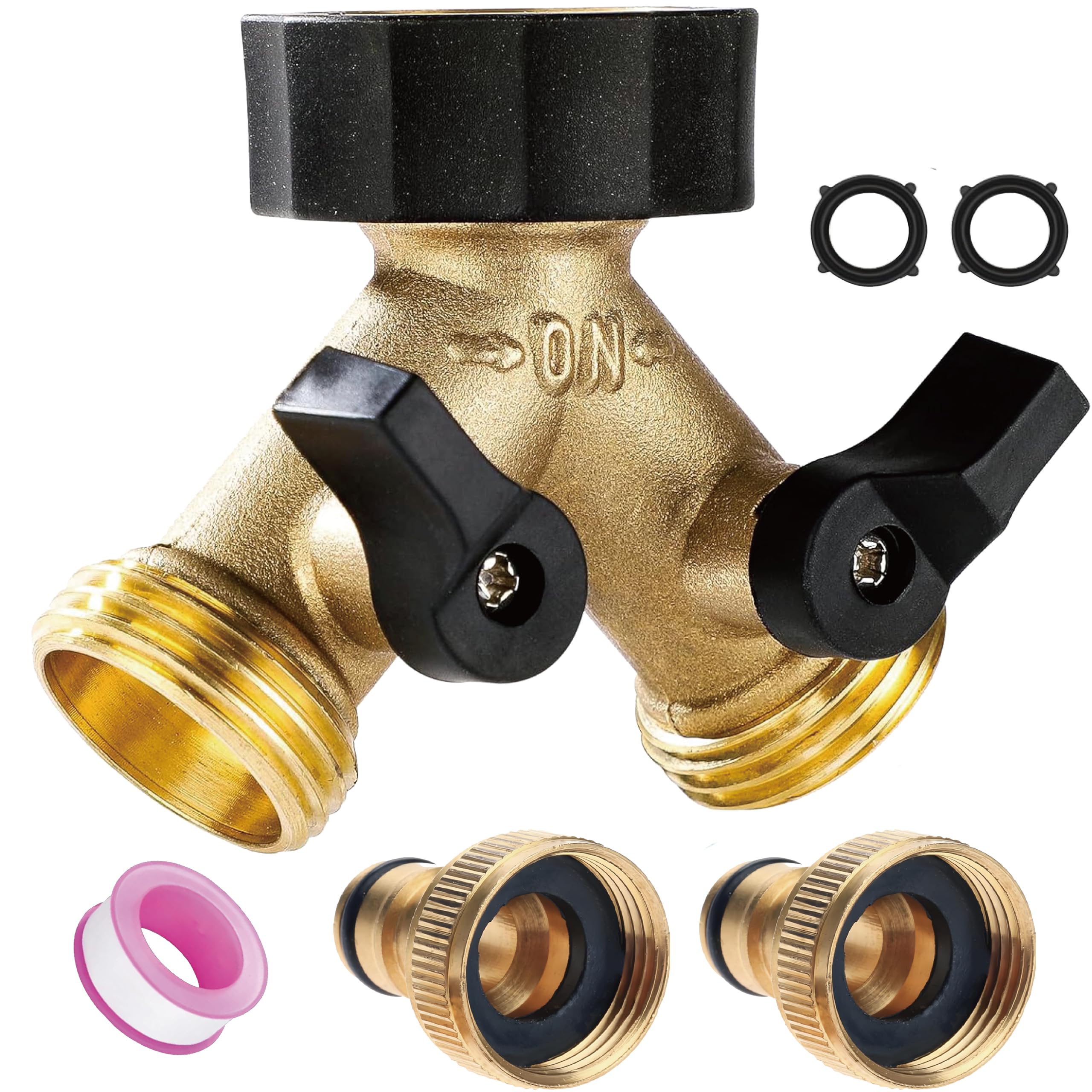 Zhihehui Brass 2 Hose Splitter 2 Way, 2-Way Tap Connector With Individual On/Off And Two Quick Connector, 3/4" Tap Y-Shaped Brass Hose Connector,Garden Hose Fittings,Connectors And Fittings
