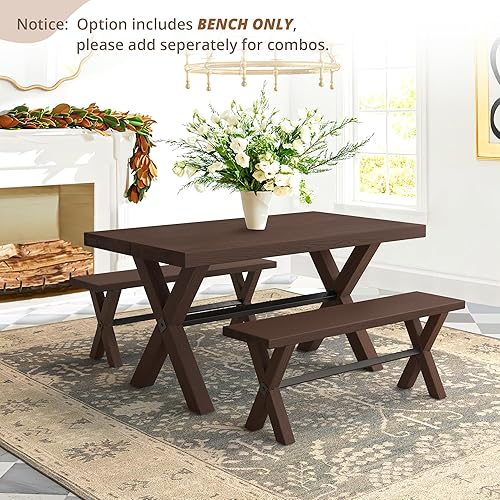 Miniatura 3 de Banco de comedor de 47 pulgadas con construcción de madera maciza banco de cocina de granja con grano de madera natural para el hogar y la cocina