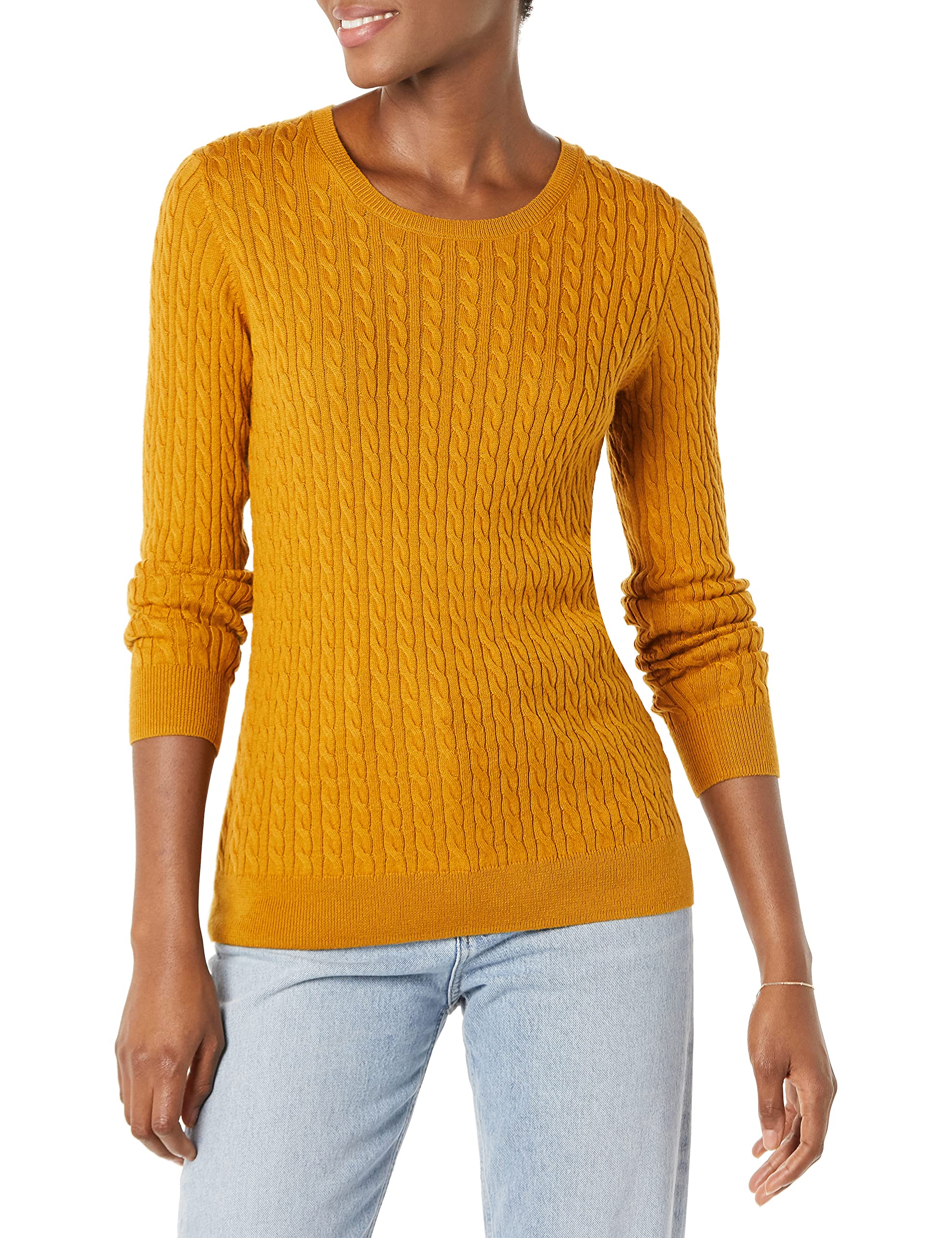Amazon Essentials Maglione Leggero a Maniche Lunghe con Lavorazione a Trecce Donna, Tabacco, L