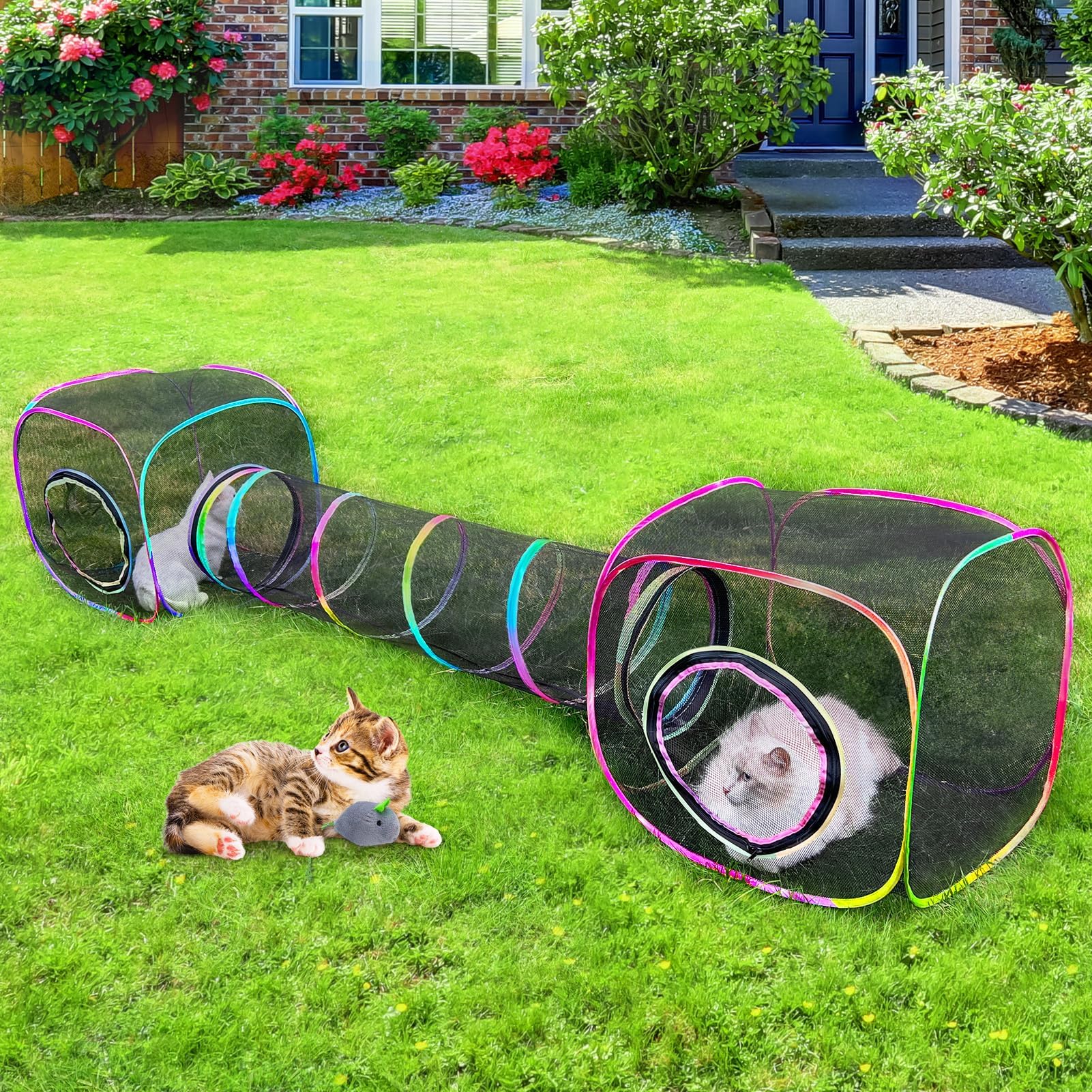 Carpas para Gatos de Interior y Exterior,Tienda Plegable con Túneles, Recinto Portátil para Mascotas,Incluye 2 Tiendas
