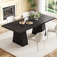 LITTLE TREE Modern Black Wooden Dining Table for 4-6 People - Sturdy 1.18" Thick Scratch-Resistant Top, Heavy Duty Legs for Kitchen & Home