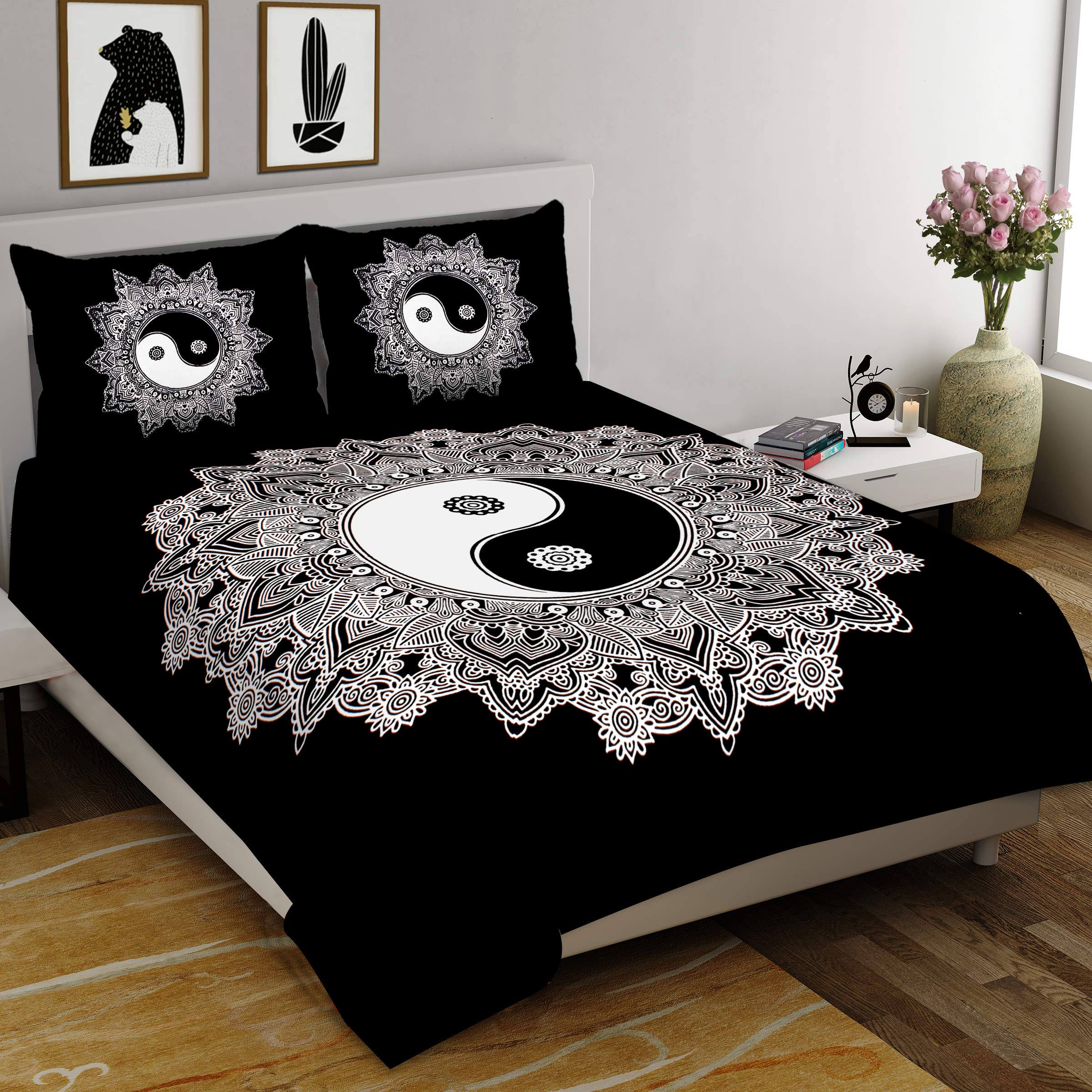 RHF 144 TC 100% Cotton King Size Double Bedsheet with 2 Pillow Covers- Black-picture-11