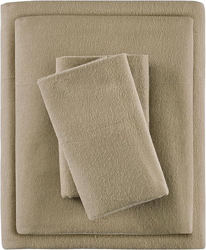 Sleep Philosophy - Juego de sábanas True North de franela de 100% algodón, sábanas bonitas y ultrasuaves para clima frío, diseño unicolor tostado,