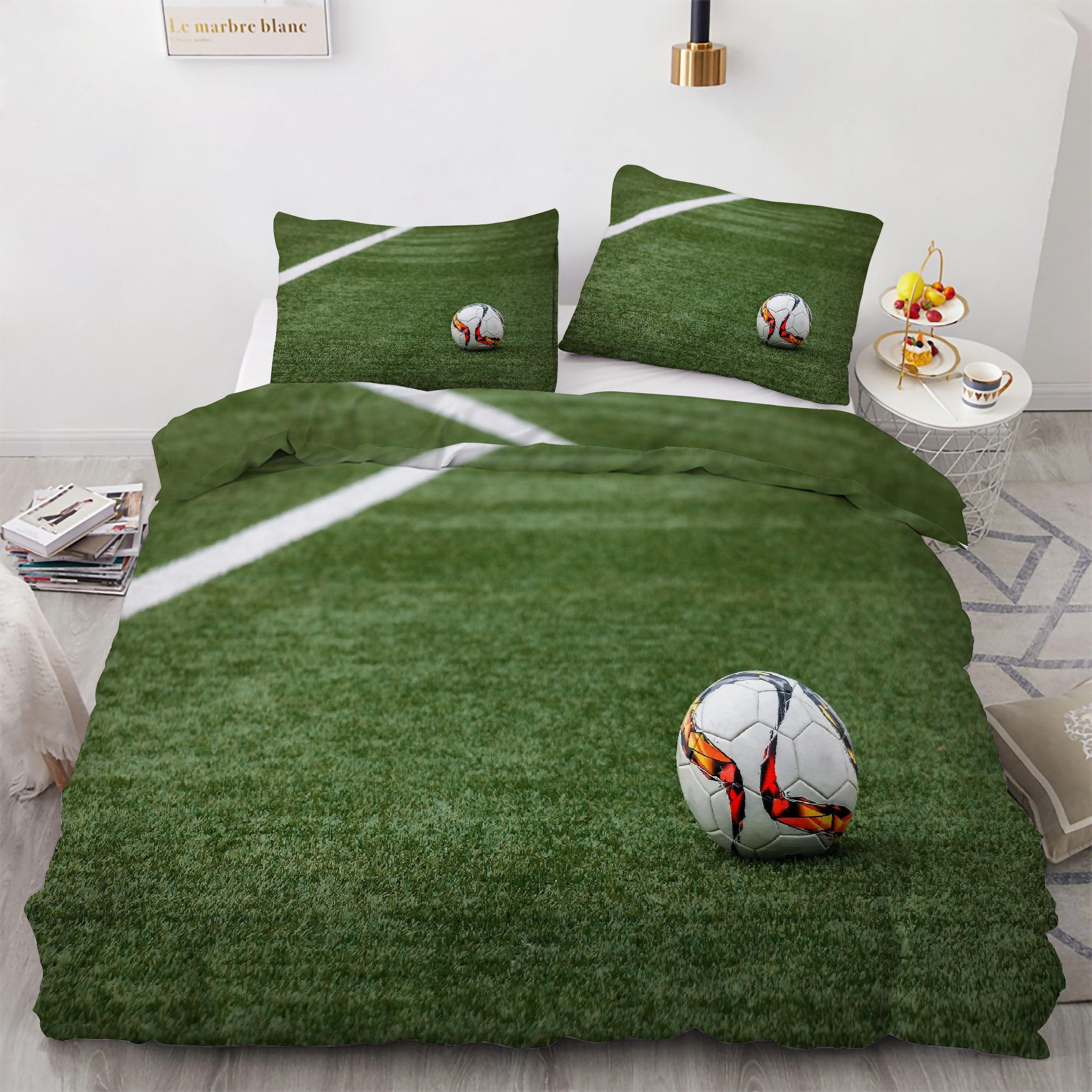 Pelouse verte housse de couette sport de football 90x190 en microfibre douce avec zip
