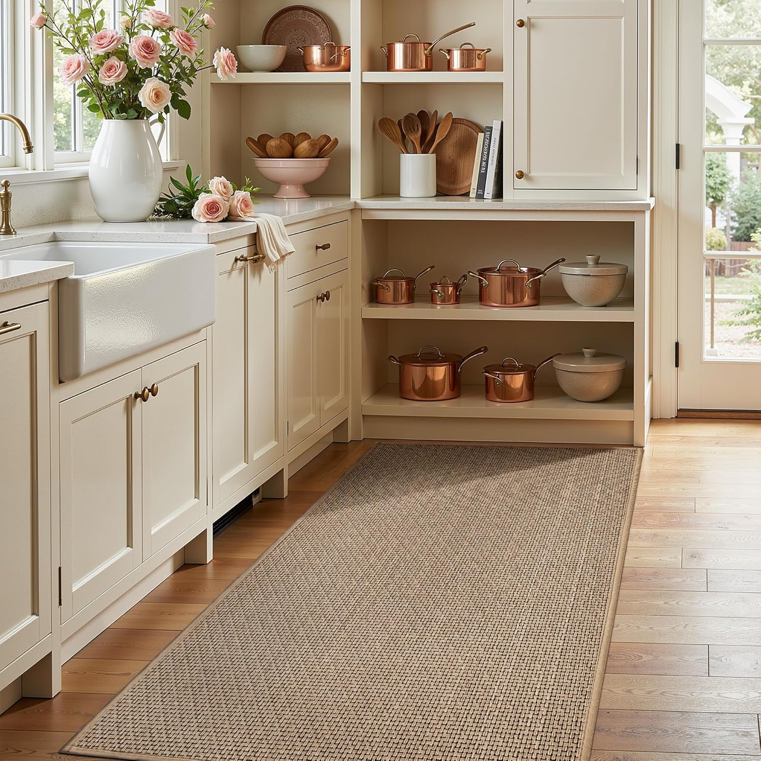 Kitchen Rugs Non Slip Washable 20x32, Cushioned Rugs for Kitchen Floor, Absorbent Runner Rug AIMPEAK Comfort Mats with Rubber Backing for Kitchen, Hallway, Office, Home Beige, 20"x32"