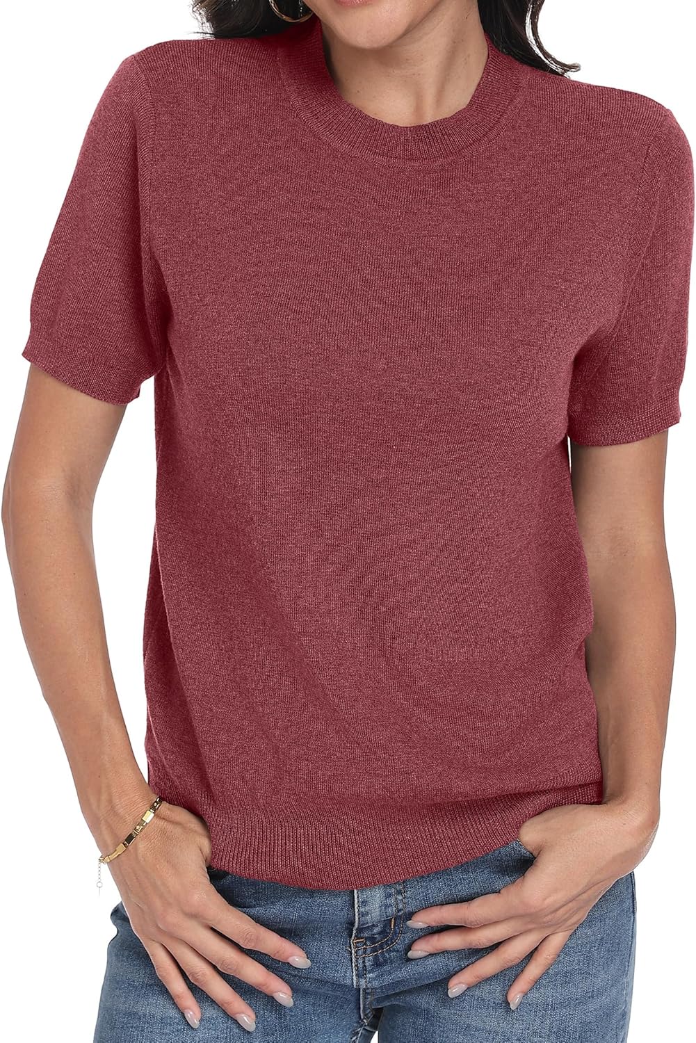 Lepunuo Women's Spring Summer Lightweight Short Sleeve Wool Blend Business Casual Knit Tops Pullover Sweaters - Image 2