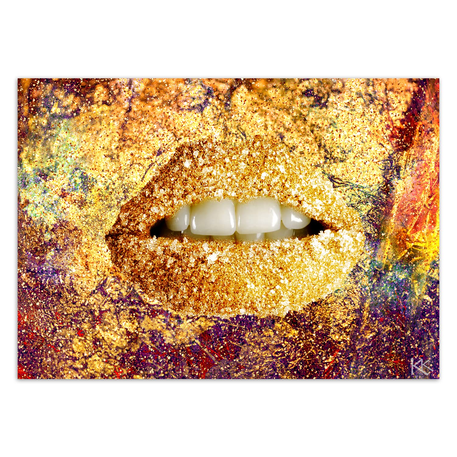 Mural de lujo Mujer Abstracto 200x140 cm XXL Fotomurales Decoración De Pared Moderna Decorativos Dormitorio Oficina Pasillo Hotel Spa Diseño Erótica Labios Dorado
