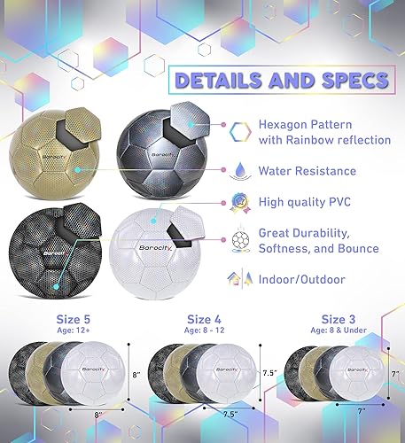 Miniatura 2 de Barocity Iridescent Soccer Balls Set of 4  Official Match Ball with Reflective Hex Pattern, Sport Soccer Balls for Indoor and Outdoor Training and