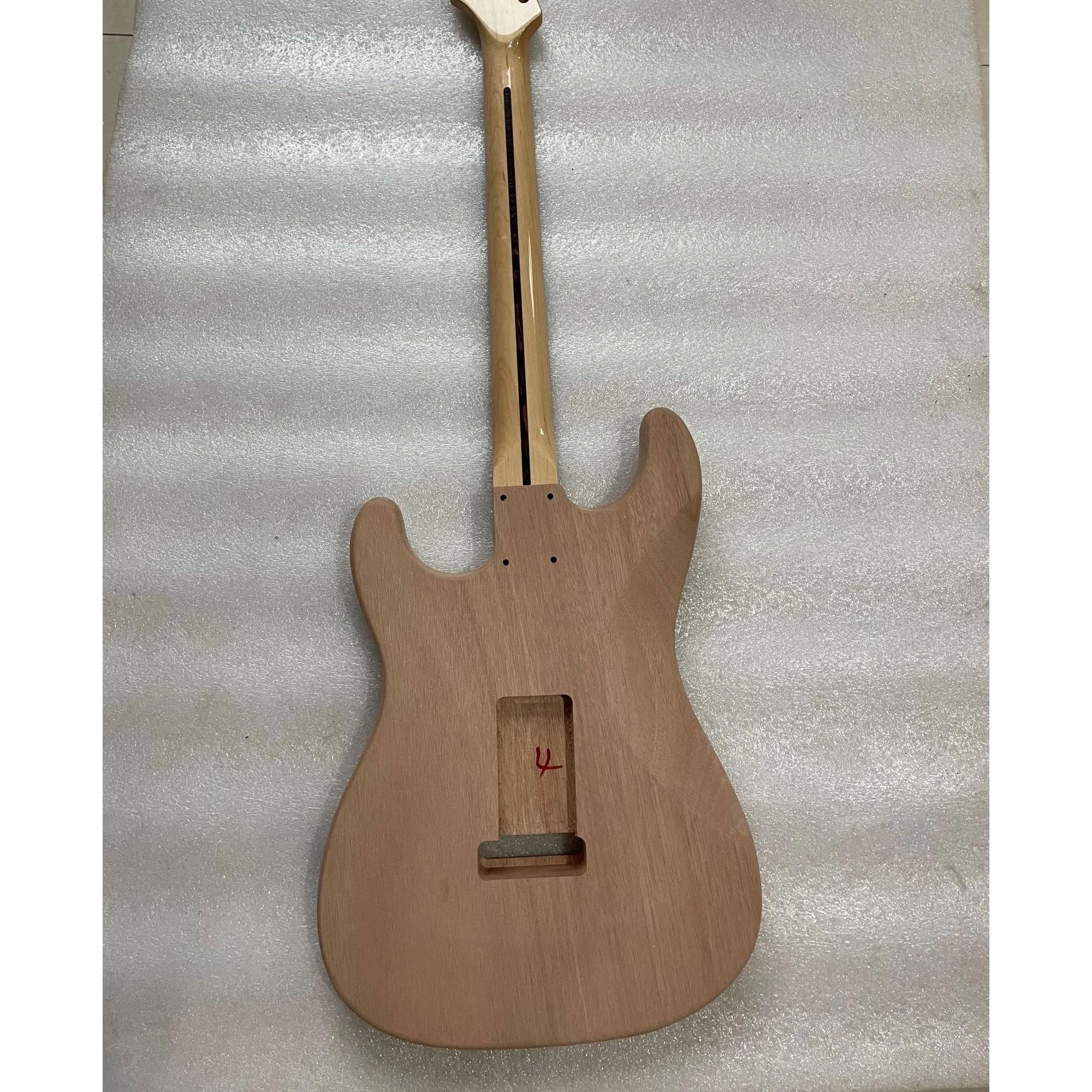 Unfinished Guitar Body A Set Guitar Kits Maple Rosewood Neck Body Flame Maple Veneer One Piece Mahogany Barrel DIY Part