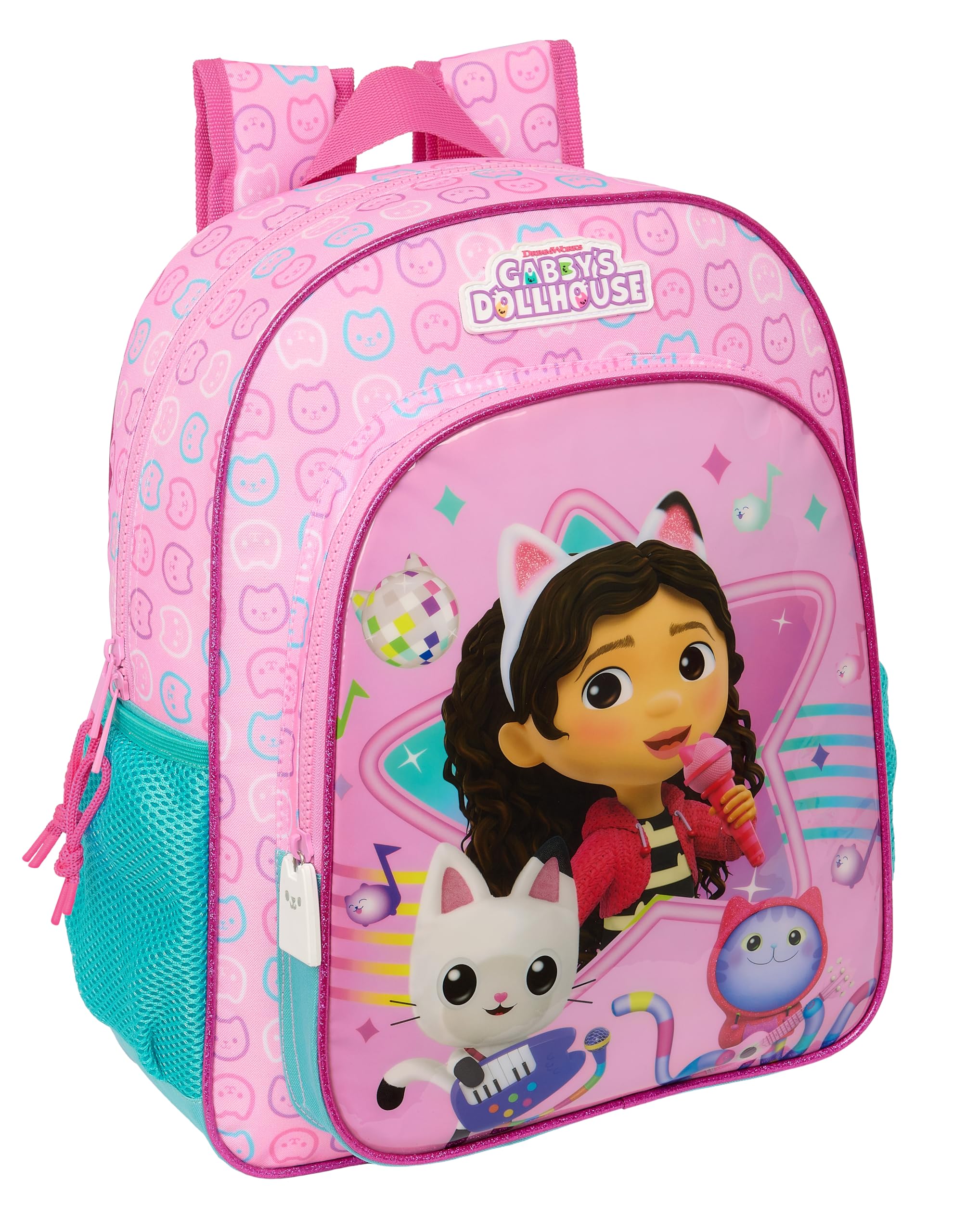 Safta GABBY'S DOLLHOUSE PARTY - Mochila Escolar Infantil Animada, Mochila Niño, Mochila Infantil, Adaptable a Carro, Ideal para Niños en Edad Escolar, Cómoda y Versátil, 26x11x34 cm, Color Rosa claro