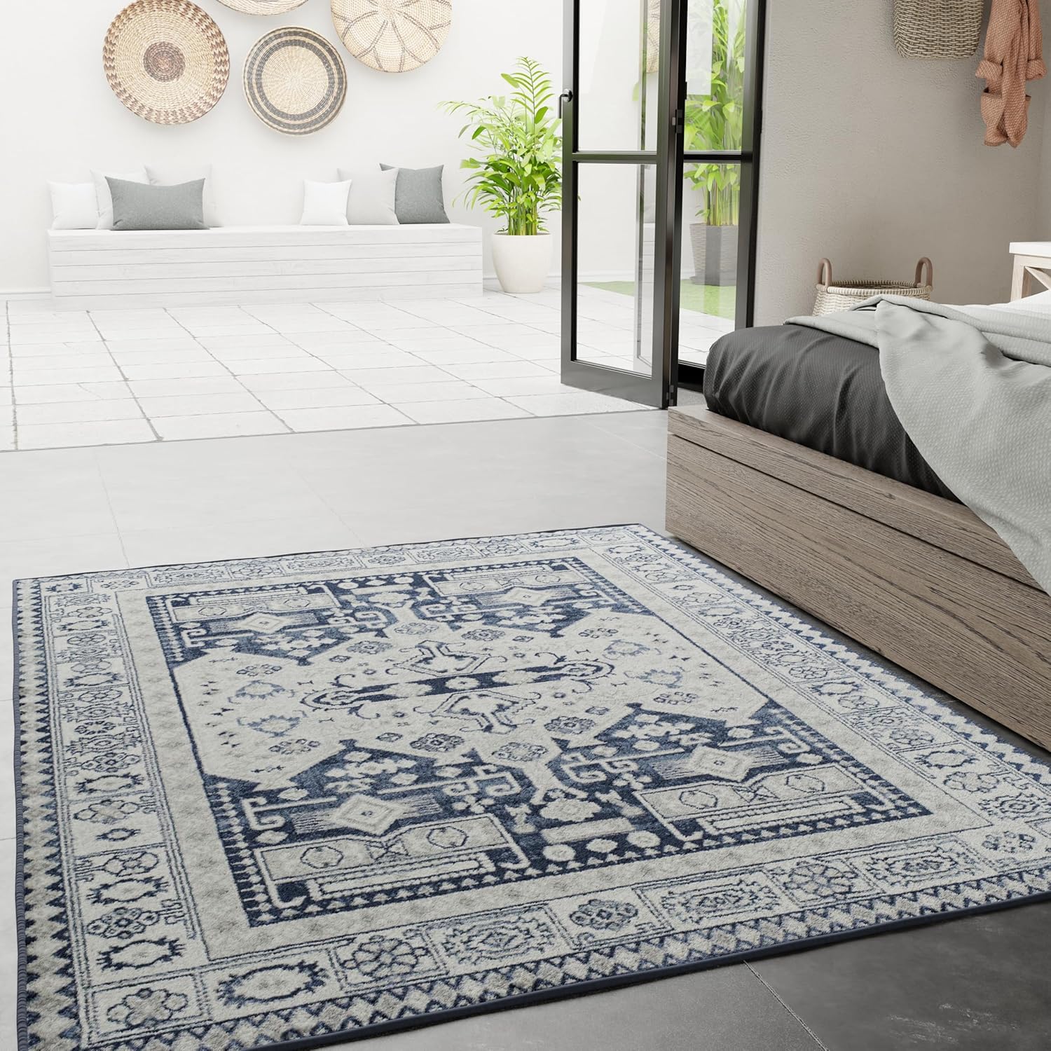 Rugs America Gabriel GL60C Navy Koti Vintage Transitional Blue Distressed Non-Shedding Living Room Bedroom Dining Home Office 2x4 Area Rug 2'6"x4'