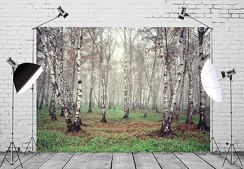 Miniatura 4 de CORFOTO Telón de fondo de tela de 7 x 5 pies, bosque natural, fotografía, árbol de abedul, jungla verde hierba, fondo de paisaje de verano para