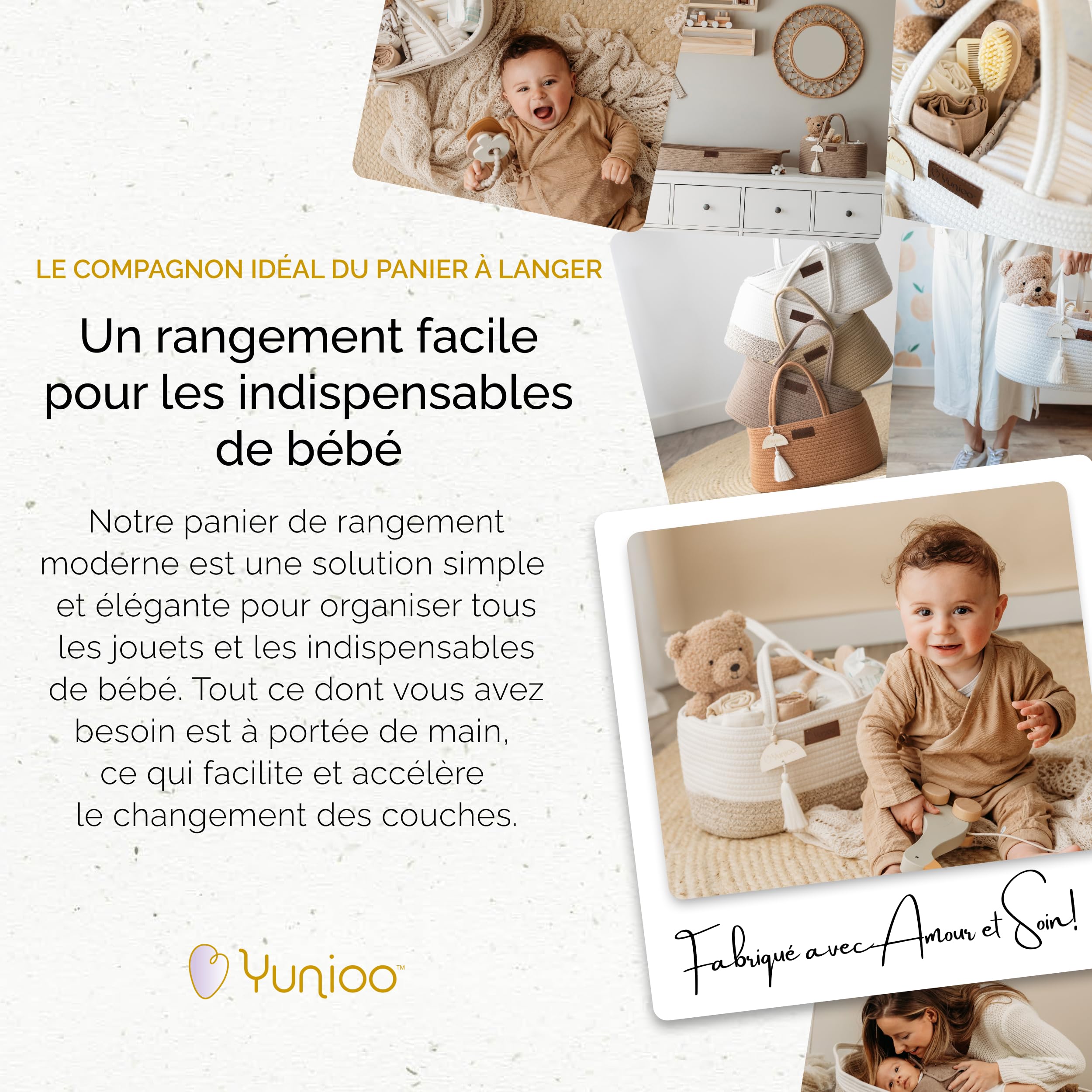 Yunioo Organisateur de panier à couches pour Bébé│Organisateur de table à langer pour chambre d'enfant│Sac à langer│Panier de rangement pour couches│Organisateur de jouets│Panier à langer
