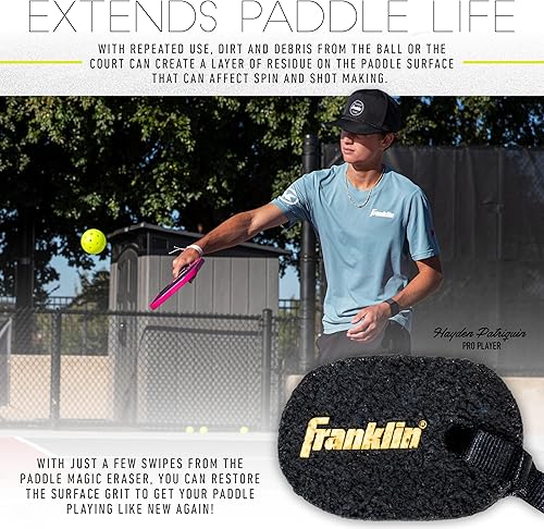 Miniatura 2 de Franklin Sports Limpiador de borrador de pickleball – Borrador de paleta de fibra de carbono Paddle Magic – Limpia las raquetas faciales de fibra de