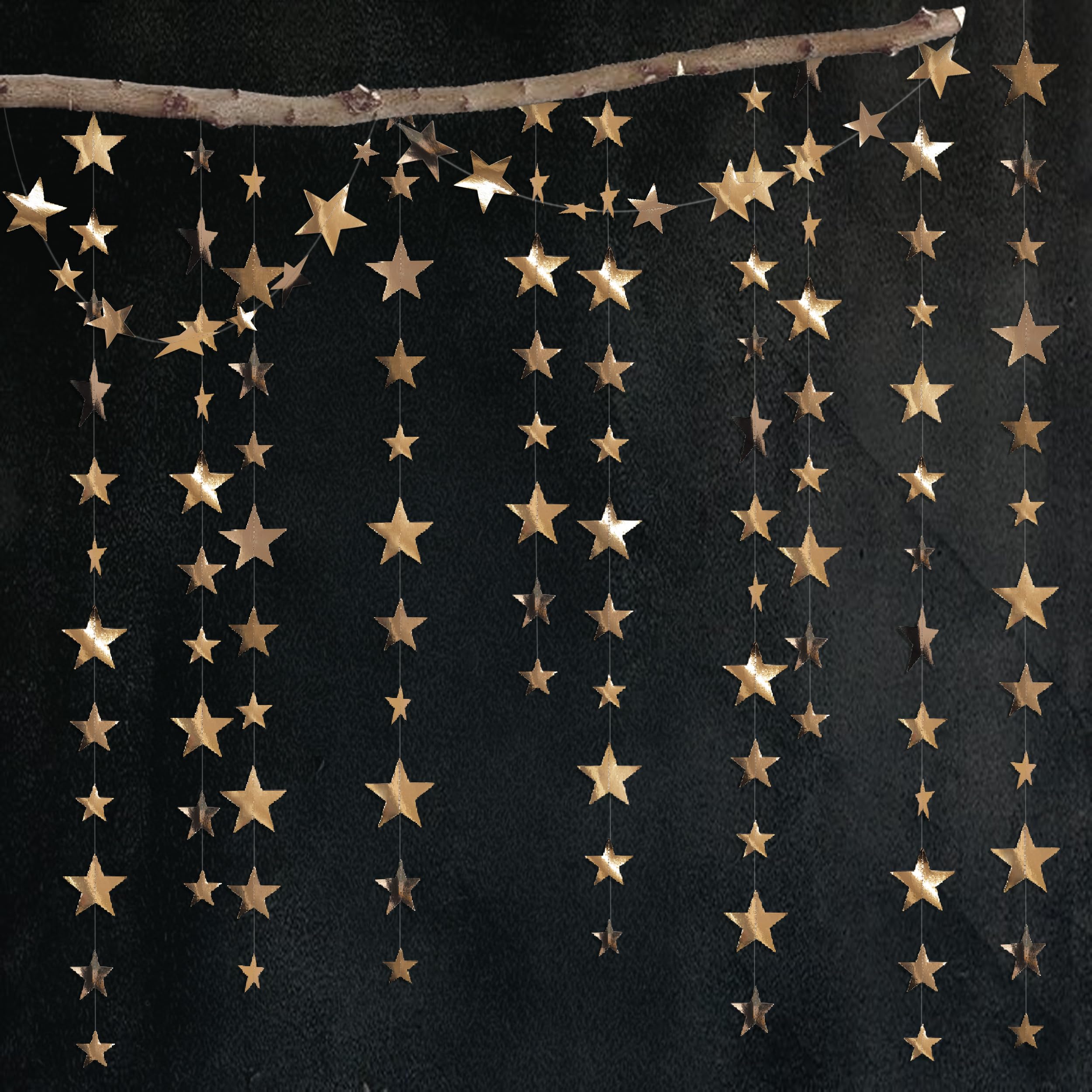 Cheerland 157ft Gold Star Garlands Star Party Decorations Hanging Stars Decorations Paper Stars Streamer Banner Backdrop for Ramadan Eid Starry Night Moon Birthday Party Decor (Champagne Gold)