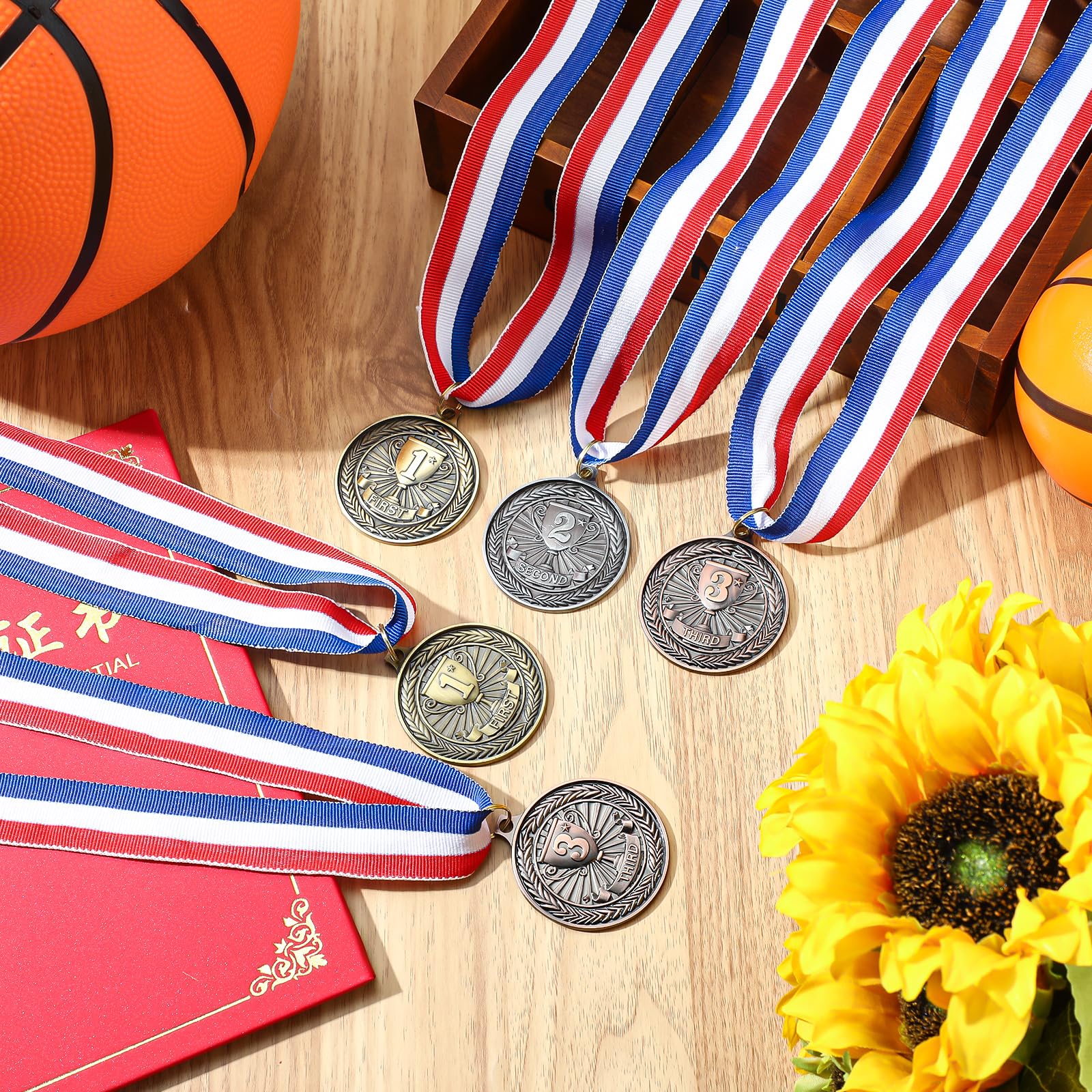 RoundFunny Auszeichnungsmedaillen 1. 2. 3. Platz Medaillen Metall Gewinner Trophäe Auszeichnungen Gold Silber Bronze Preise für Sportwettbewerbe Party, 5,1 cm